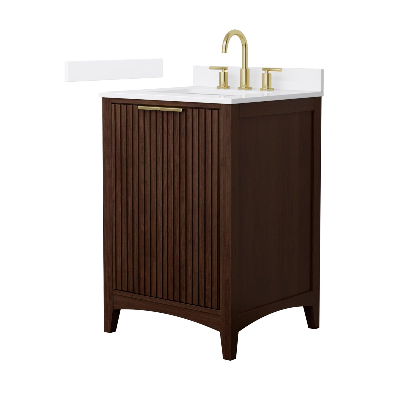 Wyndham Collection Palmilla 24" Single Bathroom Vanity in Dark Walnut, White Cultured Marble Countertop, Undermount Square Sink (3-Hole), Brushed Gold Trim