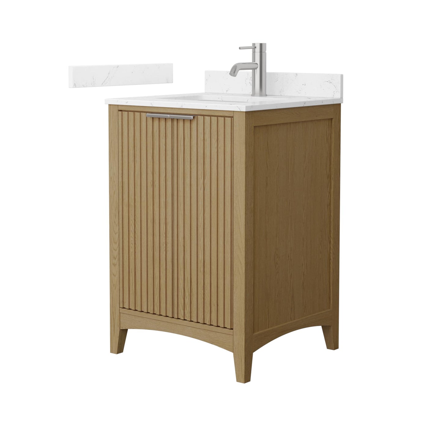 Wyndham Collection Palmilla 24" Single Bathroom Vanity in Natural Oak, Carrara Cultured Marble Countertop, Undermount Square Sink (1-Hole), Brushed Nickel Trim
