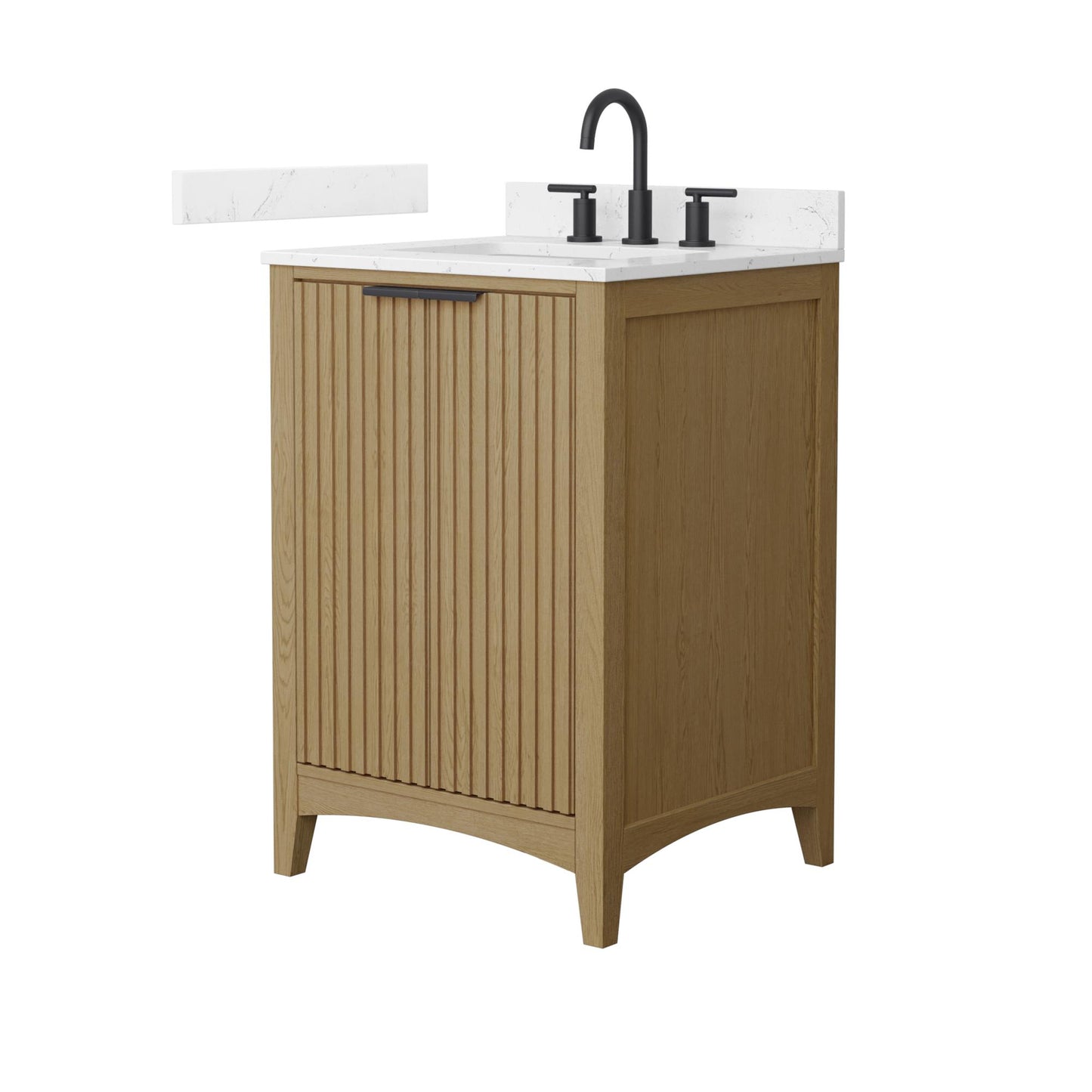 Wyndham Collection Palmilla 24" Single Bathroom Vanity in Natural Oak, Carrara Cultured Marble Countertop, Undermount Square Sink (3-Hole), Matte Black Trim