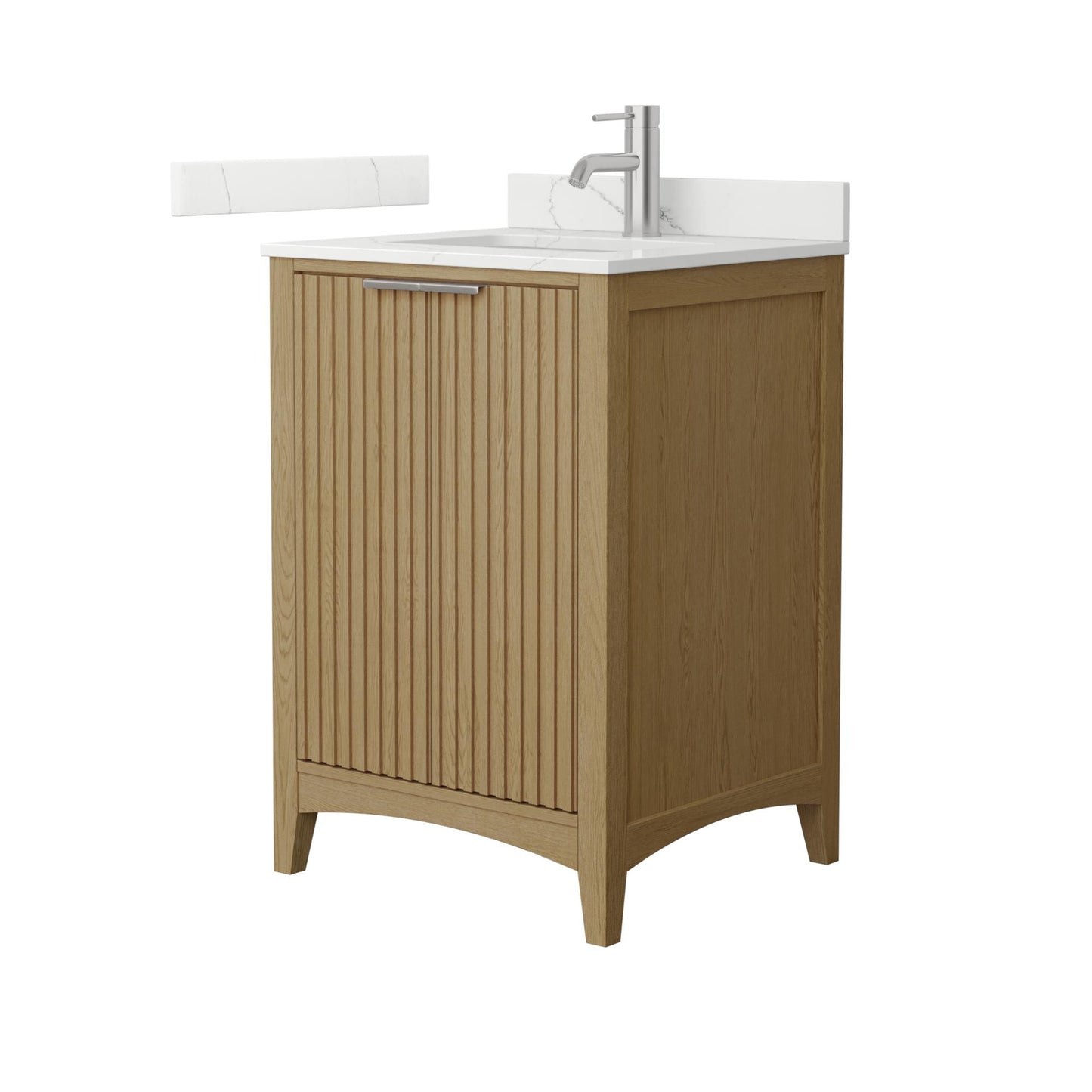 Wyndham Collection Palmilla 24" Single Bathroom Vanity in Natural Oak, Giotto Quartz Countertop, Undermount Square Sink (1-Hole), Brushed Nickel Trim