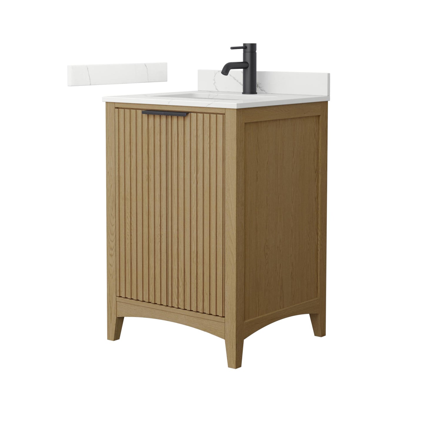 Wyndham Collection Palmilla 24" Single Bathroom Vanity in Natural Oak, Giotto Quartz Countertop, Undermount Square Sink (1-Hole), Matte Black Trim