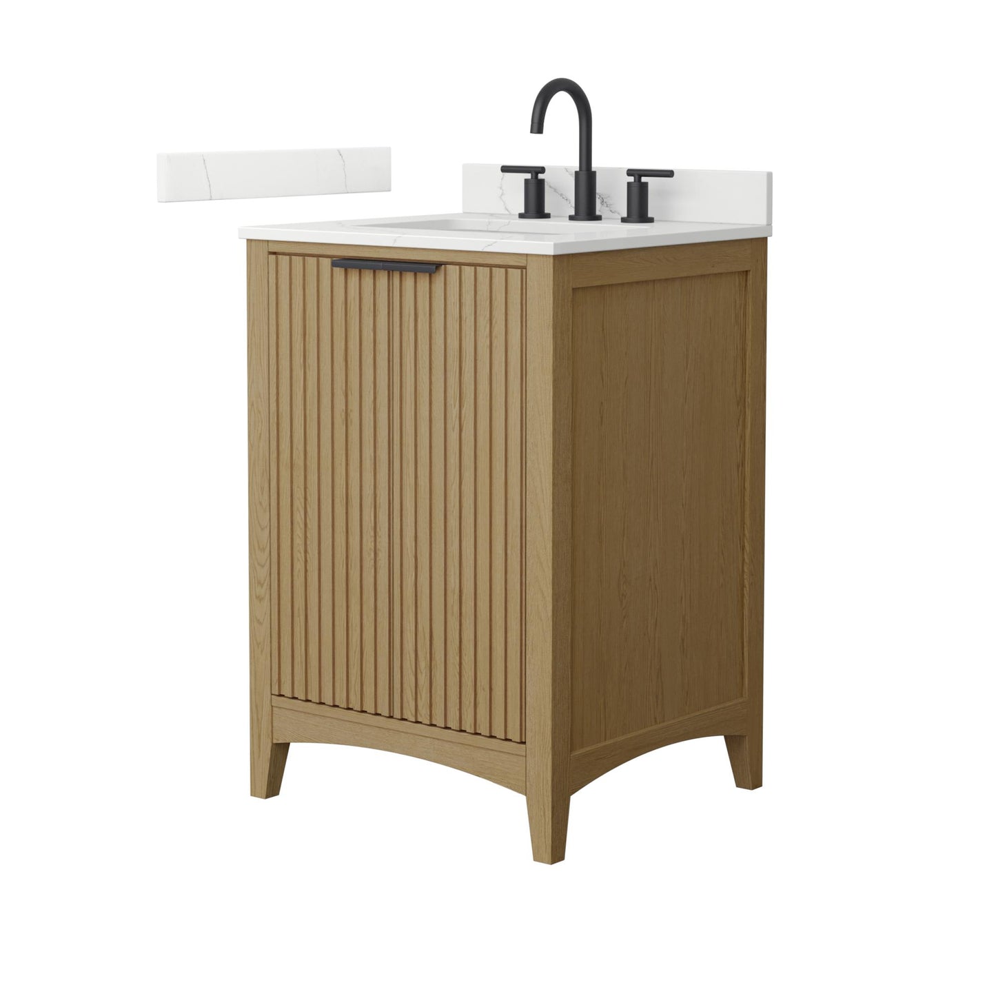 Wyndham Collection Palmilla 24" Single Bathroom Vanity in Natural Oak, Giotto Quartz Countertop, Undermount Square Sink (3-Hole), Matte Black Trim