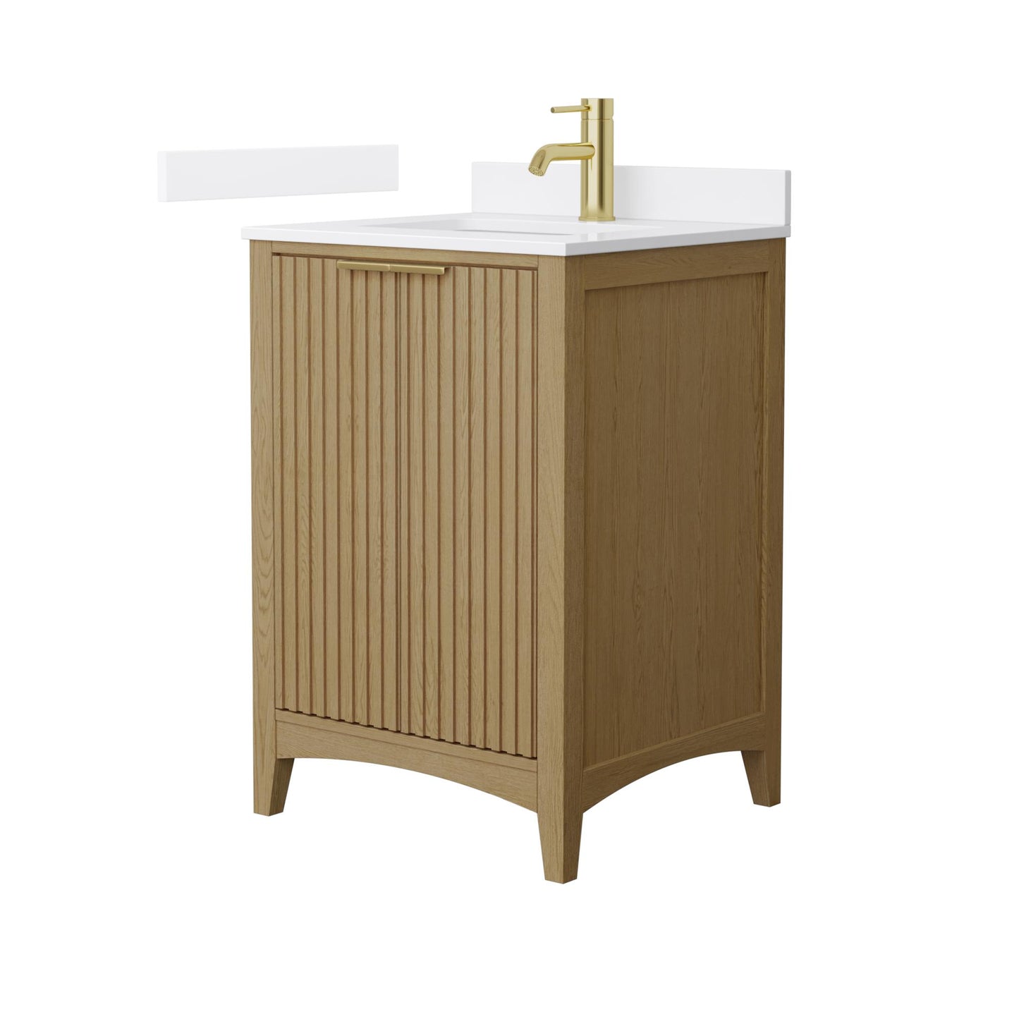 Wyndham Collection Palmilla 24" Single Bathroom Vanity in Natural Oak, White Cultured Marble Countertop, Undermount Square Sink (1-Hole), Brushed Gold Trim