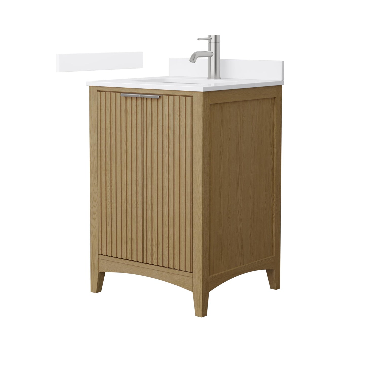 Wyndham Collection Palmilla 24" Single Bathroom Vanity in Natural Oak, White Cultured Marble Countertop, Undermount Square Sink (1-Hole), Brushed Nickel Trim