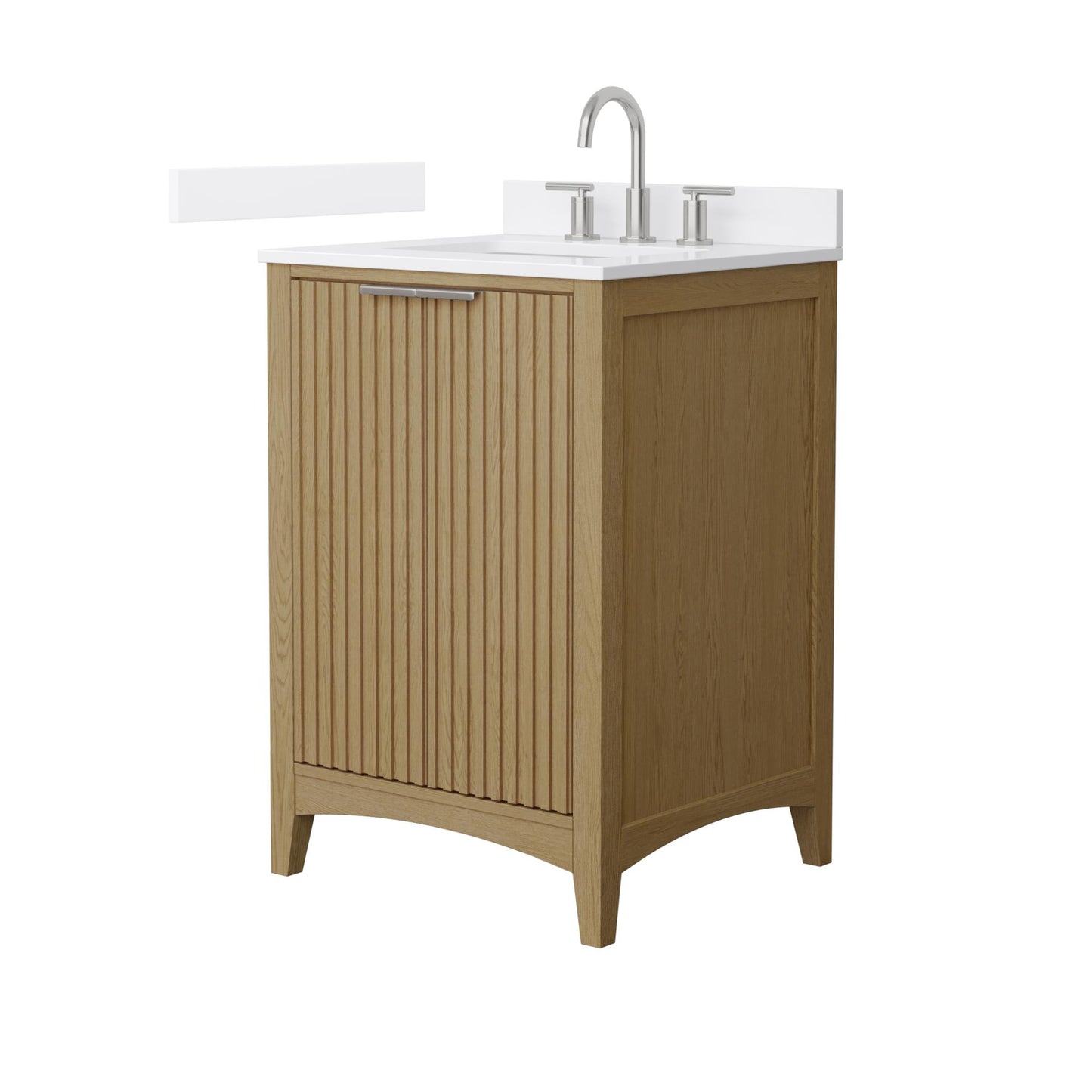 Wyndham Collection Palmilla 24" Single Bathroom Vanity in Natural Oak, White Cultured Marble Countertop, Undermount Square Sink (3-Hole), Brushed Nickel Trim