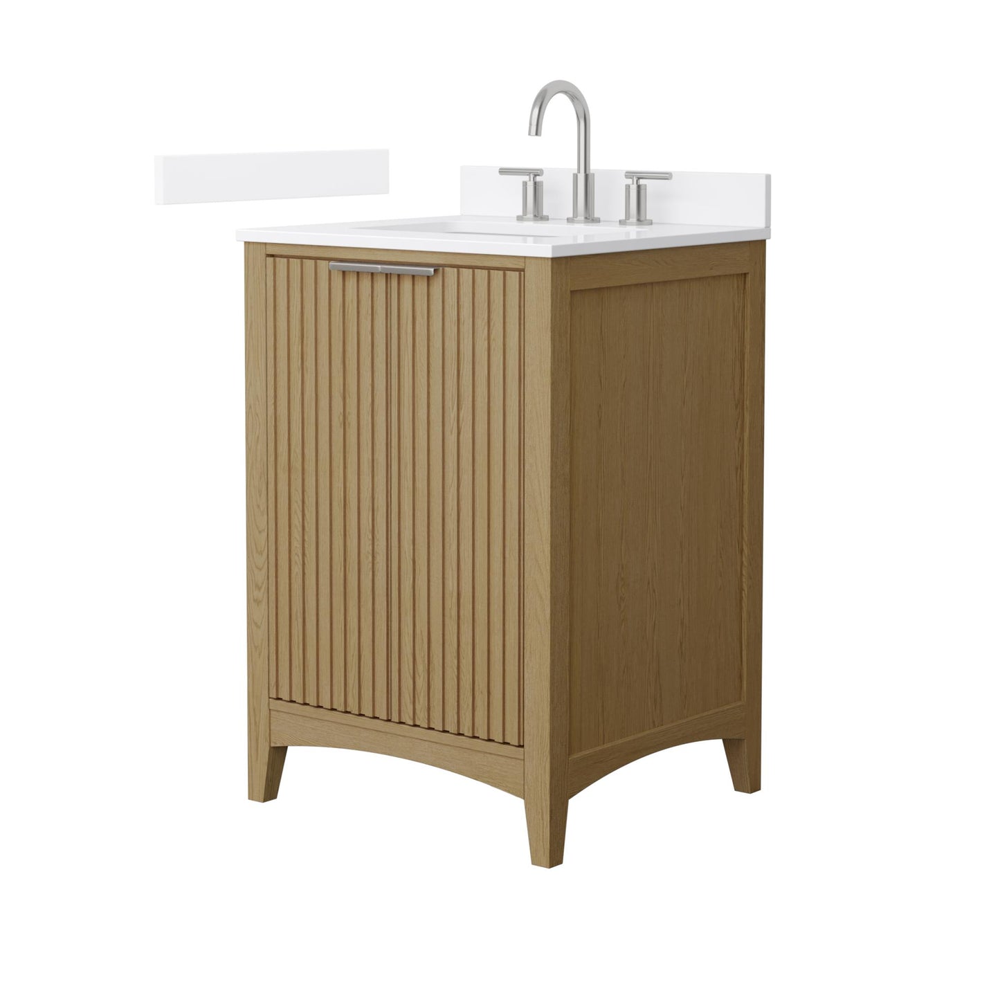 Wyndham Collection Palmilla 24" Single Bathroom Vanity in Natural Oak, White Quartz Countertop, Undermount Square Sink (3-Hole), Brushed Nickel Trim