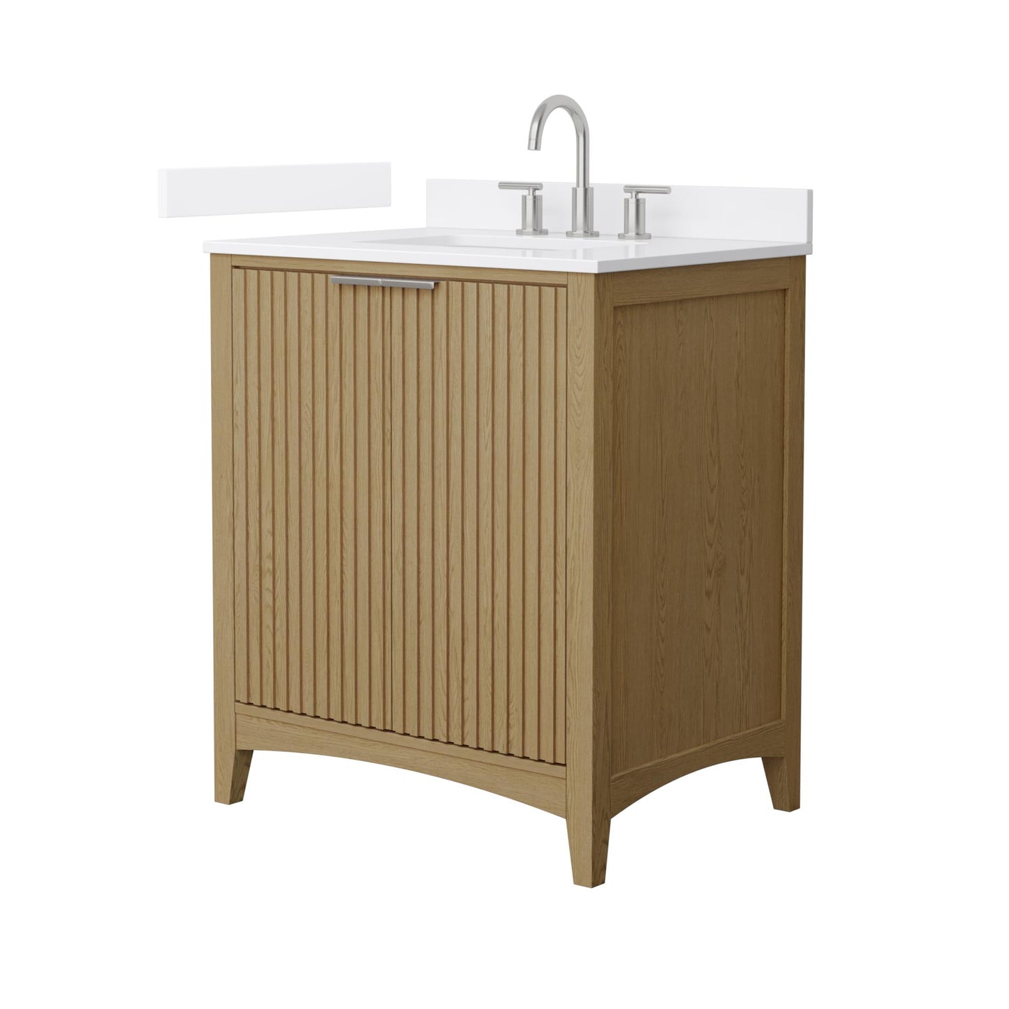 Wyndham Collection Palmilla 30" Single Bathroom Vanity in Natural Oak, White Cultured Marble Countertop, Undermount Square Sink (3-Hole), Brushed Nickel Trim