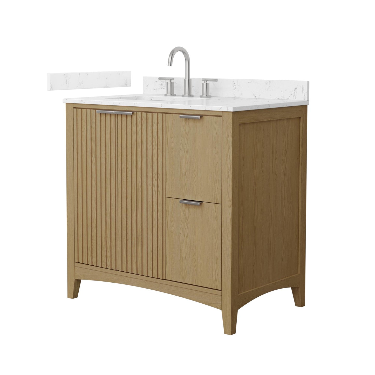 Wyndham Collection Palmilla 36" Single Bathroom Vanity in Natural Oak, Carrara Cultured Marble Countertop, Undermount Square Sink (3-Hole), Brushed Nickel Trim