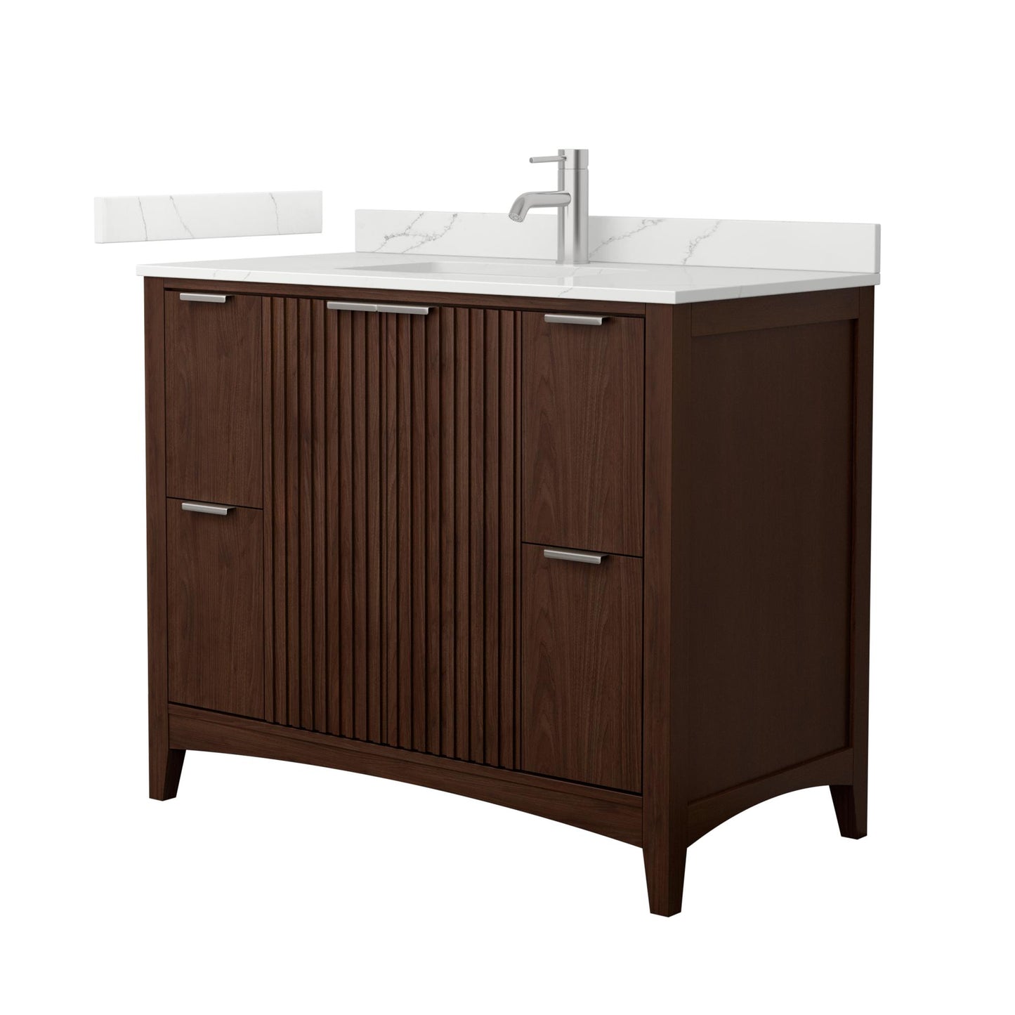 Wyndham Collection Palmilla 42" Single Bathroom Vanity in Dark Walnut, Giotto Quartz Countertop, Undermount Square Sink (1-Hole), Brushed Nickel Trim