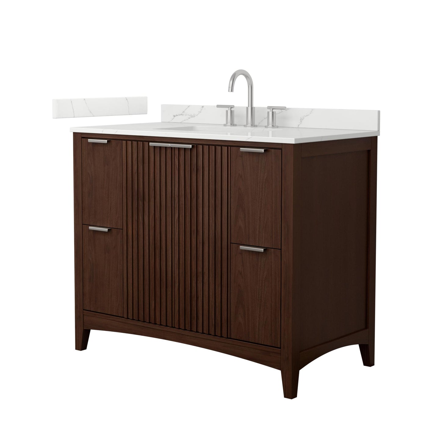Wyndham Collection Palmilla 42" Single Bathroom Vanity in Dark Walnut, Giotto Quartz Countertop, Undermount Square Sink (3-Hole), Brushed Nickel Trim