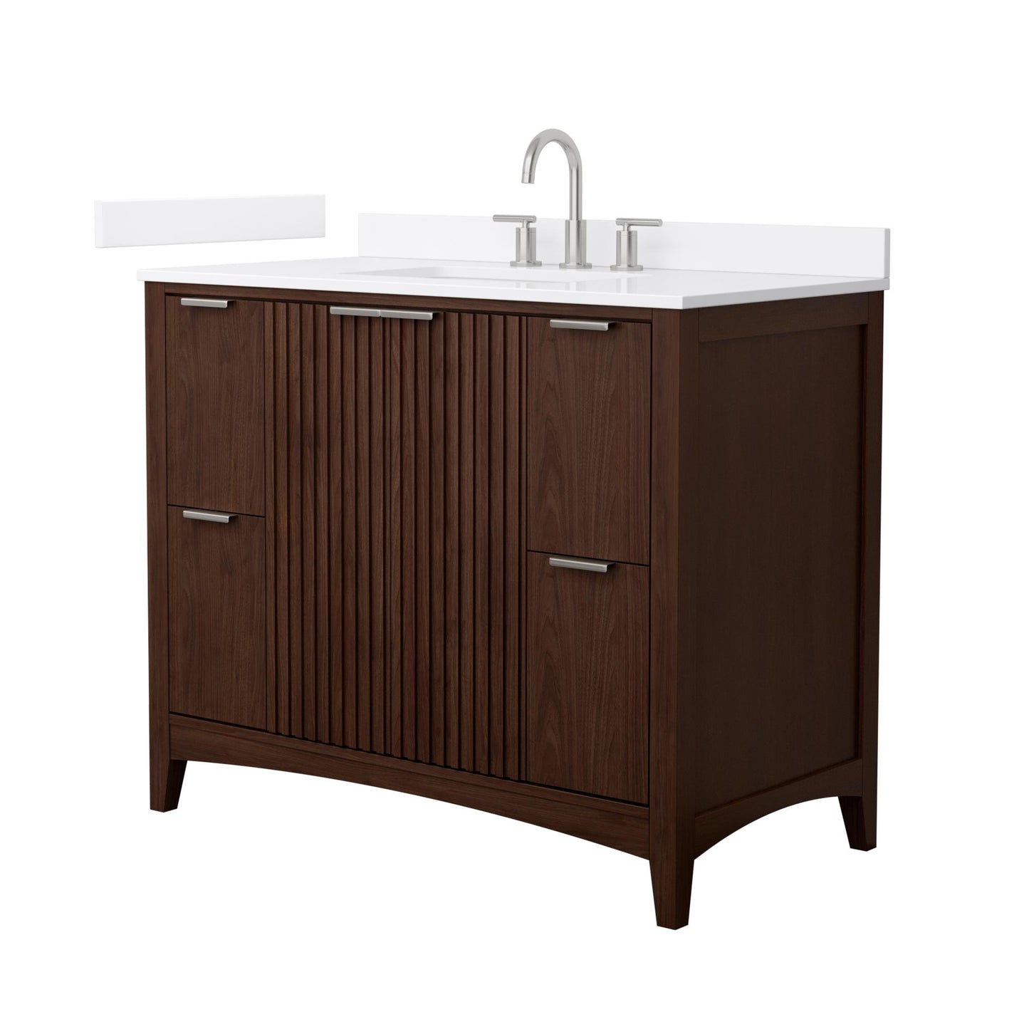 Wyndham Collection Palmilla 42" Single Bathroom Vanity in Dark Walnut, White Quartz Countertop, Undermount Square Sink (3-Hole), Brushed Nickel Trim