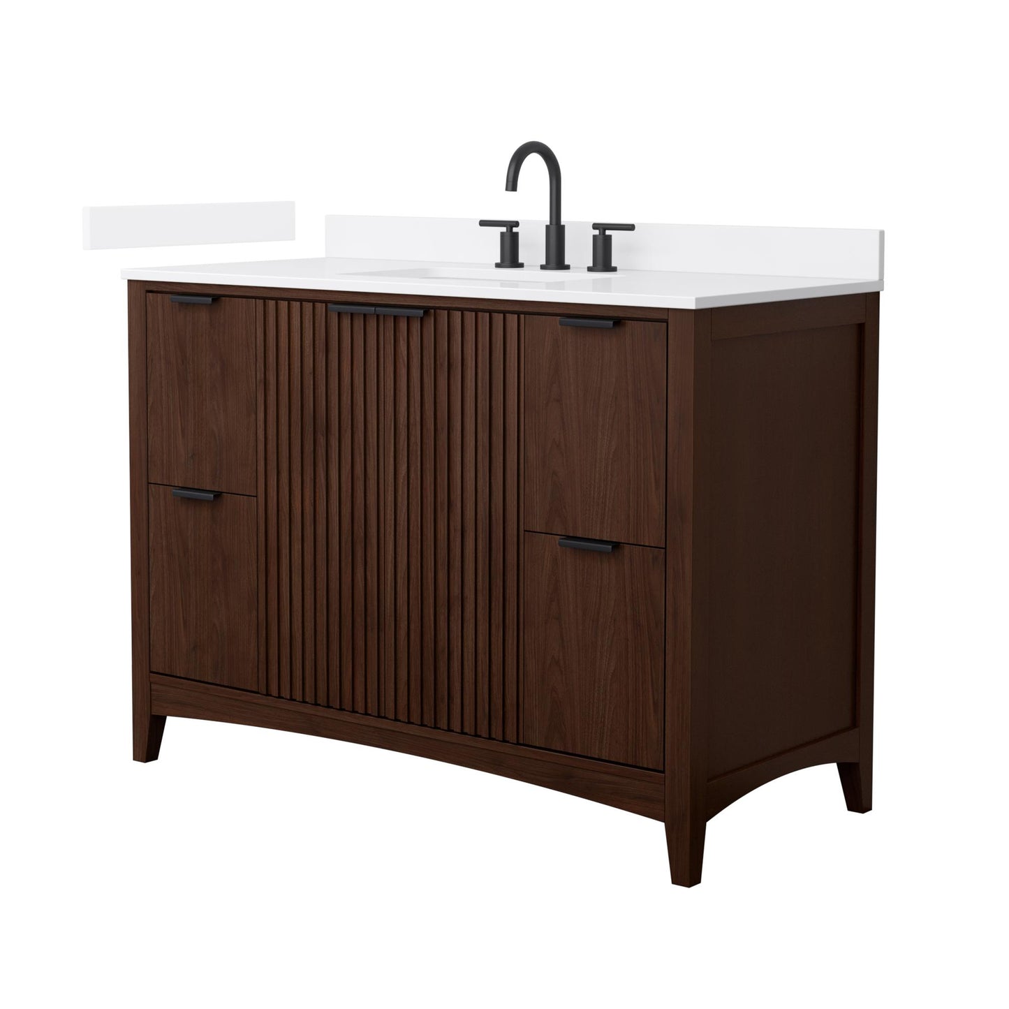 Wyndham Collection Palmilla 48" Single Bathroom Vanity in Dark Walnut, White Cultured Marble Countertop, Undermount Square Sink (3-Hole), Matte Black Trim