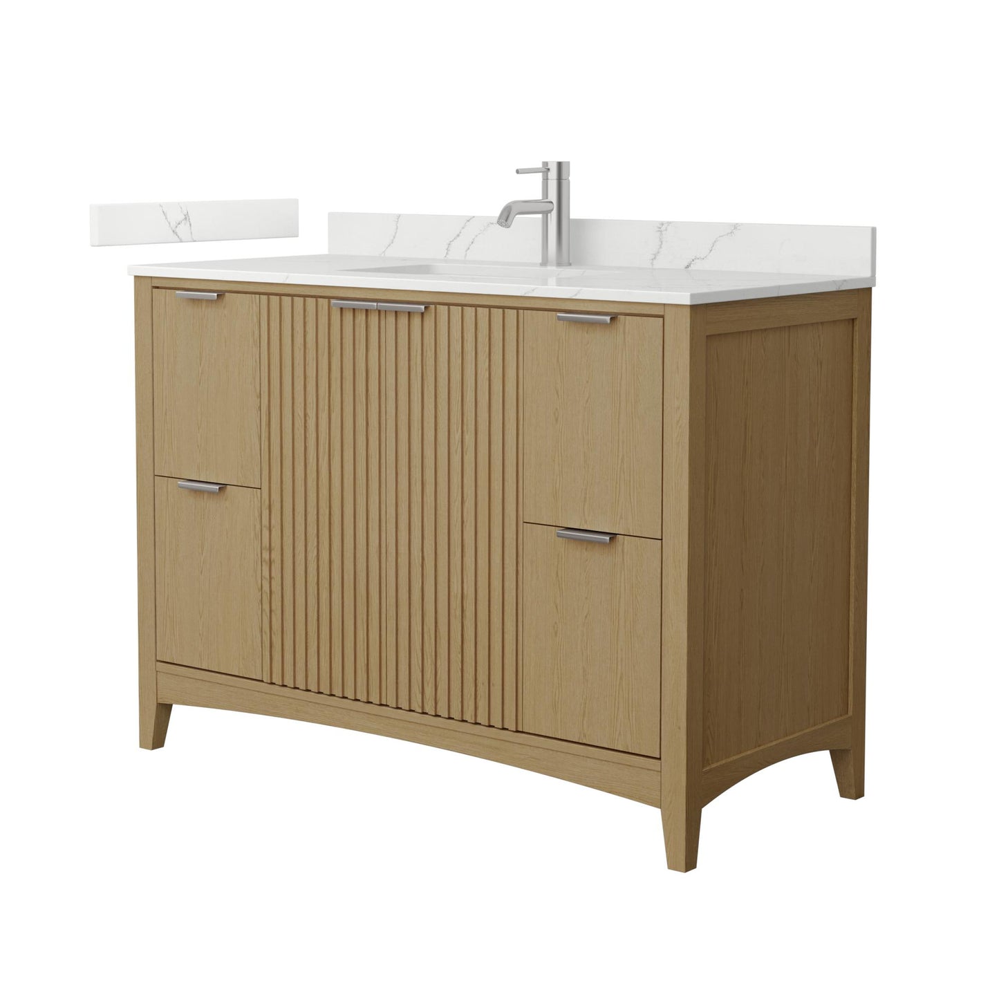 Wyndham Collection Palmilla 48" Single Bathroom Vanity in Natural Oak, Giotto Quartz Countertop, Undermount Square Sink (1-Hole), Brushed Nickel Trim