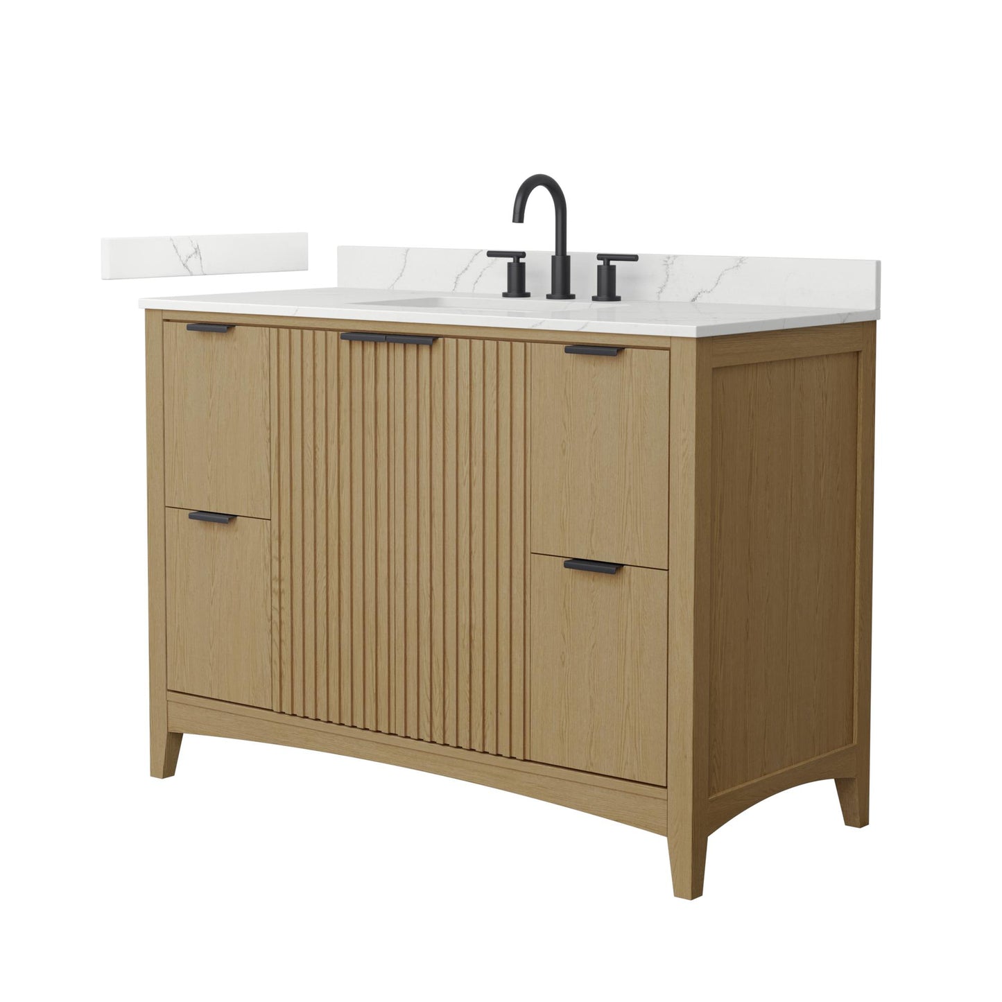 Wyndham Collection Palmilla 48" Single Bathroom Vanity in Natural Oak, Giotto Quartz Countertop, Undermount Square Sink (3-Hole), Matte Black Trim