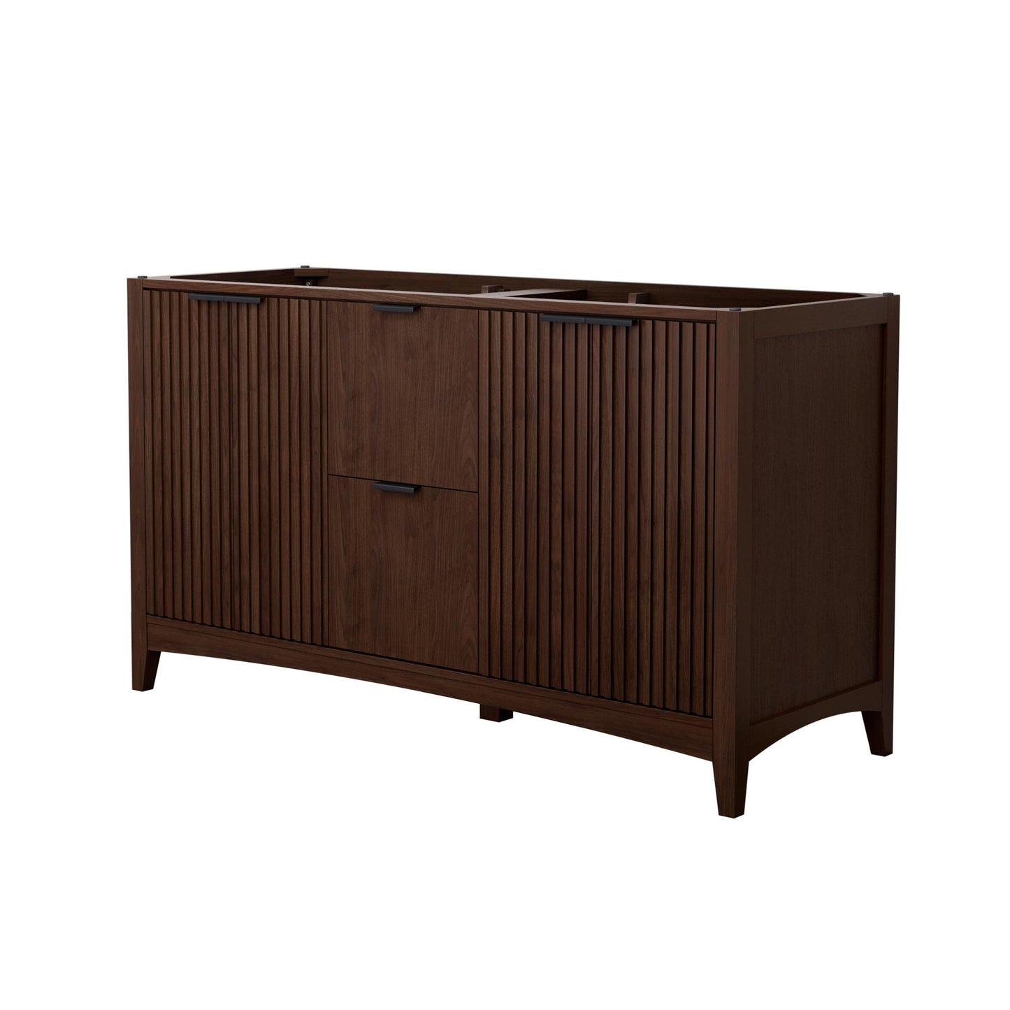Wyndham Collection Palmilla 60" Double Bathroom Vanity in Dark Walnut, No Countertop, No Sinks, Matte Black Trim