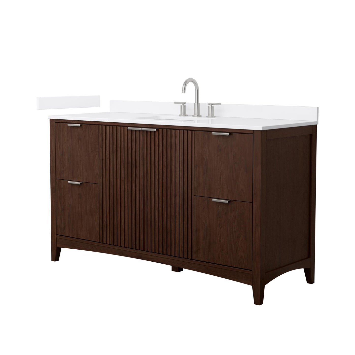 Wyndham Collection Palmilla 60" Single Bathroom Vanity in Dark Walnut, White Cultured Marble Countertop, Undermount Square Sink (3-Hole), Brushed Nickel Trim