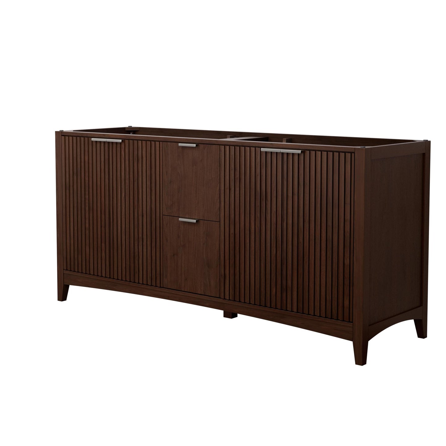 Wyndham Collection Palmilla 72" Double Bathroom Vanity in Dark Walnut, No Countertop, No Sinks, Brushed Nickel Trim