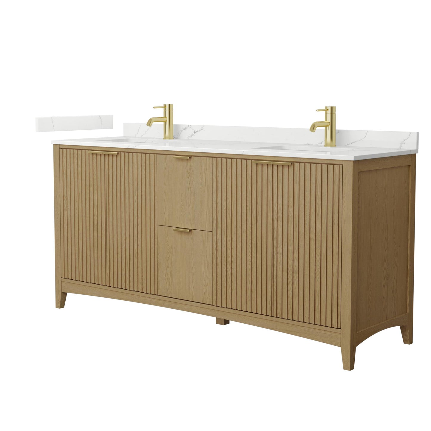 Wyndham Collection Palmilla 72" Double Bathroom Vanity in Natural Oak, Giotto Quartz Countertop, Undermount Square Sinks (1-Hole), Brushed Gold Trim
