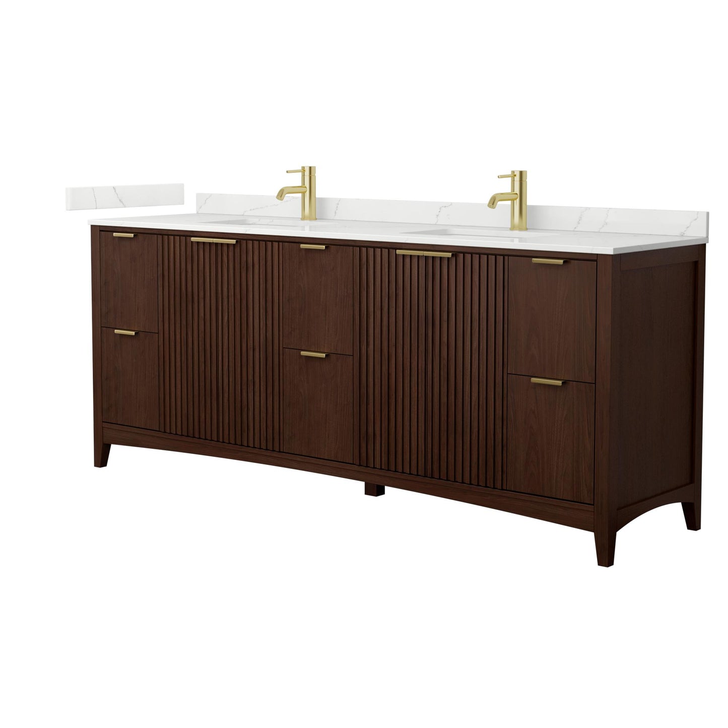 Wyndham Collection Palmilla 84" Double Bathroom Vanity in Dark Walnut, Giotto Quartz Countertop, Undermount Square Sinks (1-Hole), Brushed Gold Trim