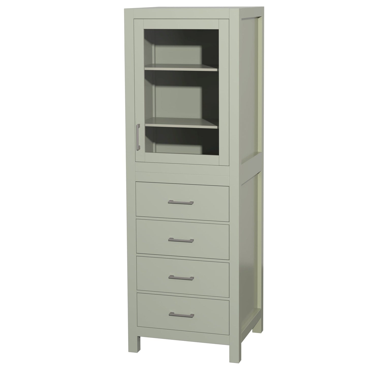 Wyndham Collection Sheffield 24" Linen Tower in Light Green With Shelved Cabinet Storage and 4 Drawers