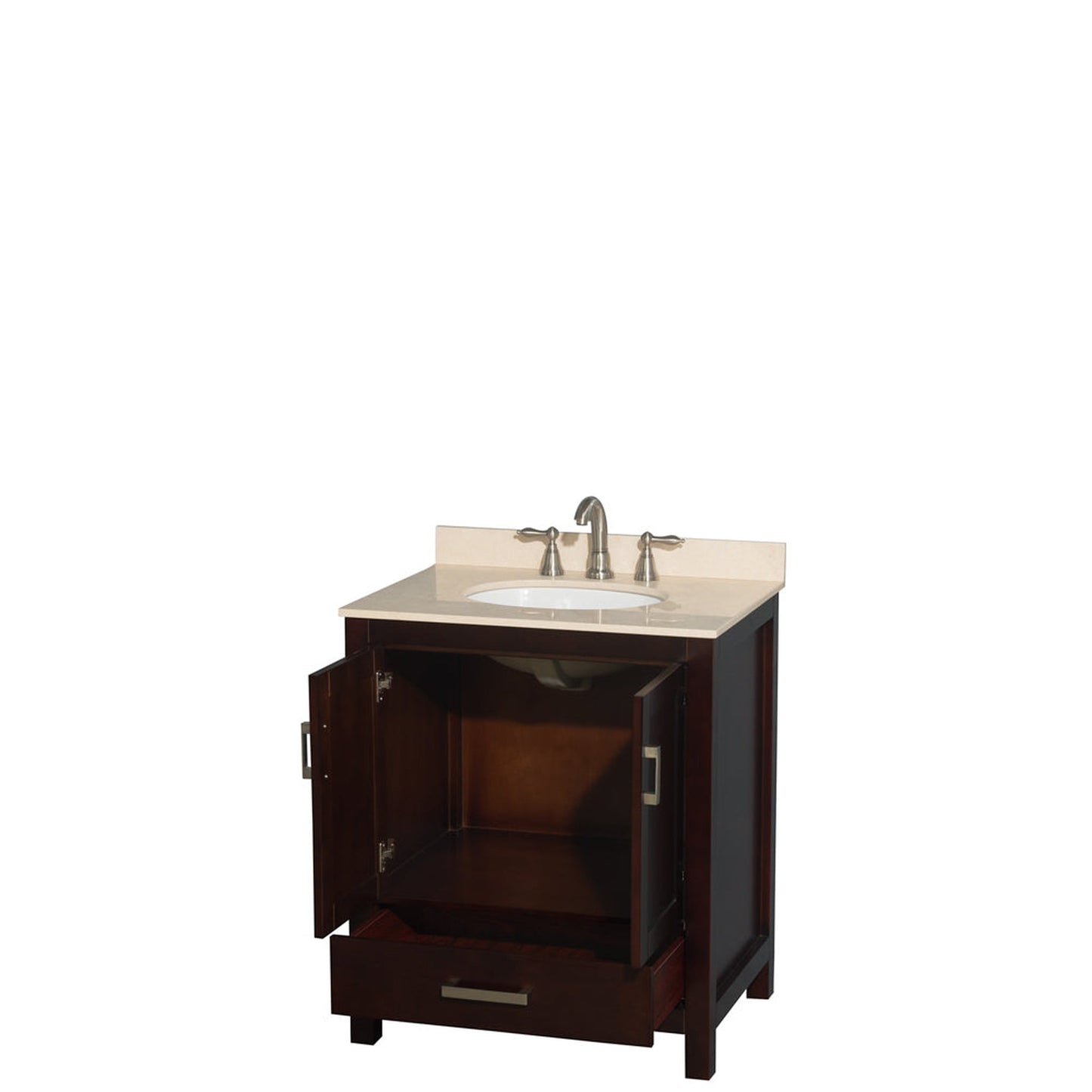 Wyndham Collection Sheffield 30" Single Bathroom Vanity in Espresso, Ivory Marble Countertop, Undermount Oval Sink, and No Mirror
