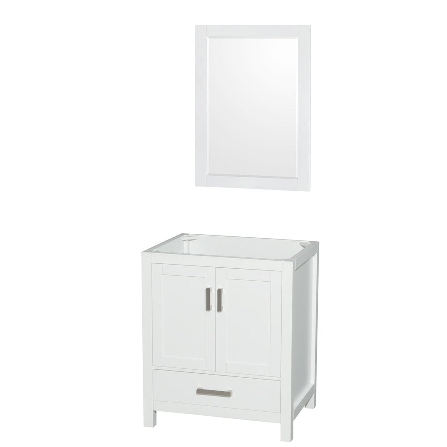 Wyndham Collection Sheffield 30" Single Bathroom Vanity in White, No Countertop, No Sink, and 24" Mirror