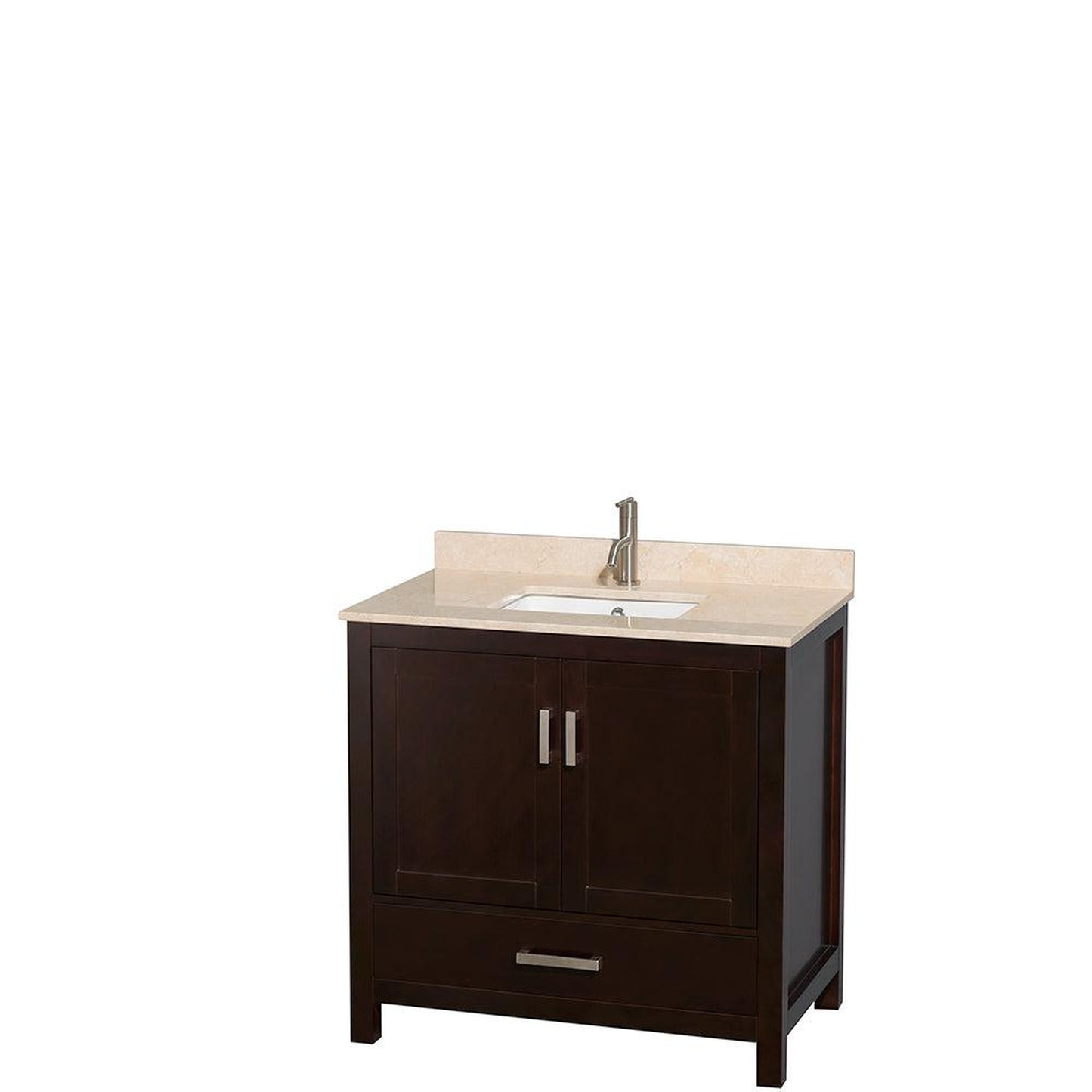 Wyndham Collection Sheffield 36" Single Bathroom Vanity in Espresso, Ivory Marble Countertop, Undermount Square Sink, and Medicine Cabinet