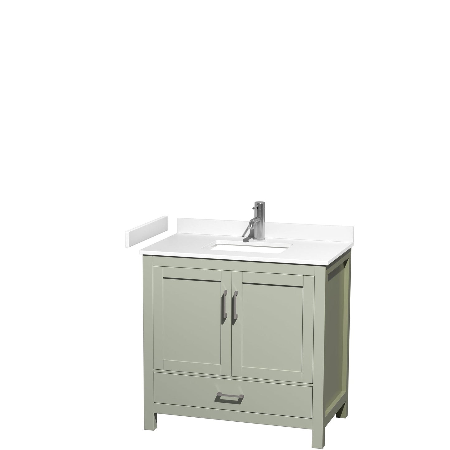 Wyndham Collection Sheffield 36" Single Bathroom Vanity in Light Green, White Cultured Marble Countertop, Undermount Square Sink, Brushed Nickel Trim
