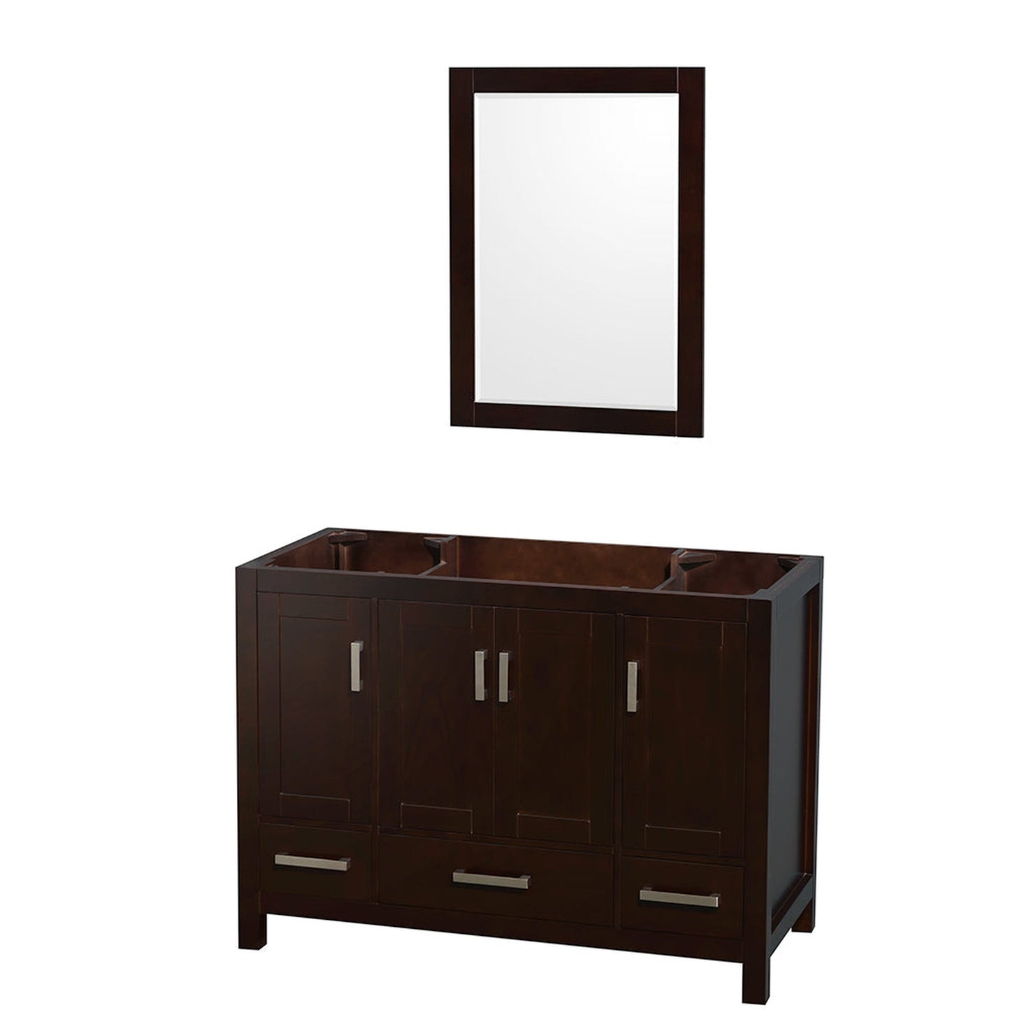 Wyndham Collection Sheffield 48" Single Bathroom Vanity in Espresso, No Countertop, No Sink, and 24" Mirror