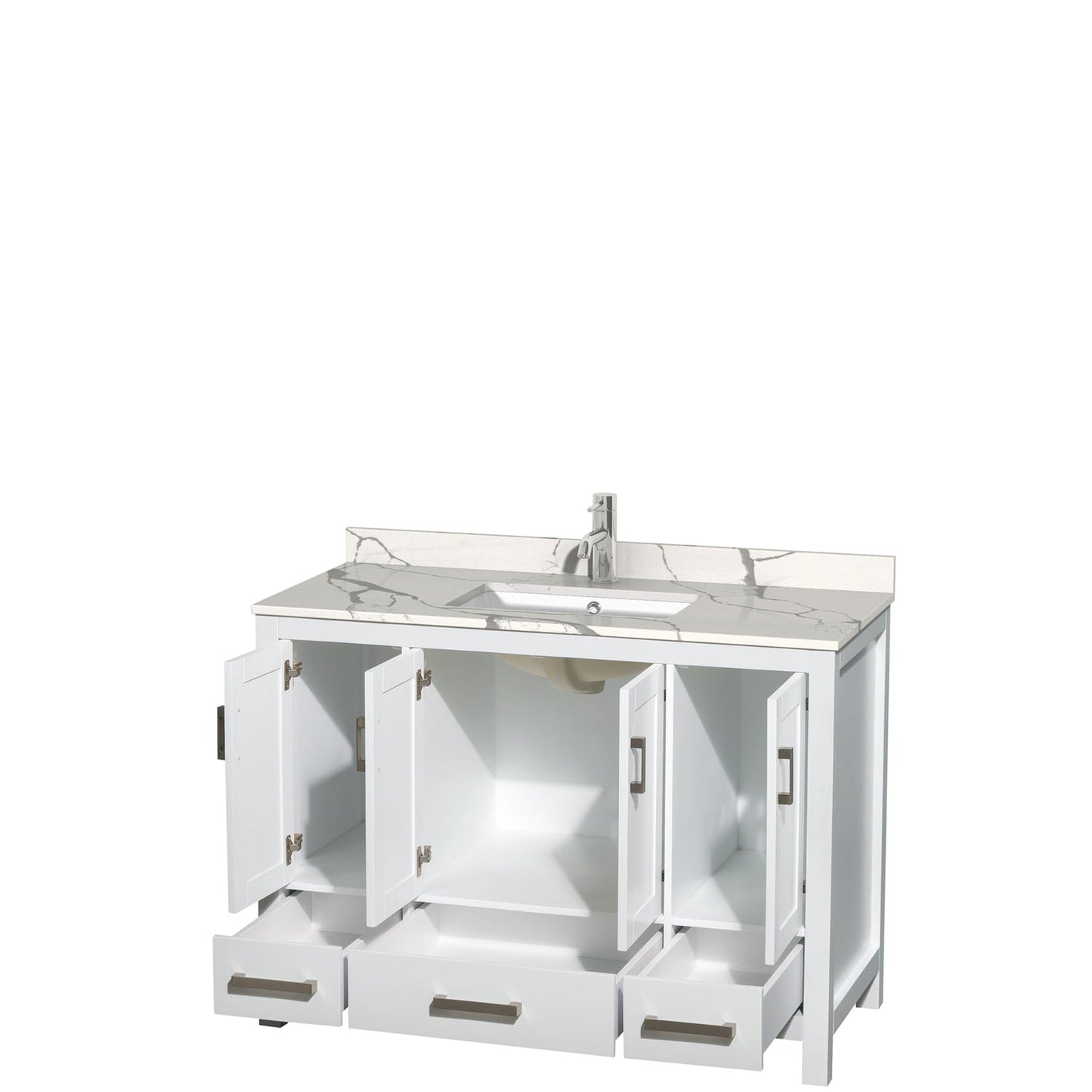 Wyndham Collection Sheffield 48" Single Bathroom Vanity in White, Calacatta Quartz Countertop, Undermount Square Sink, No Mirror