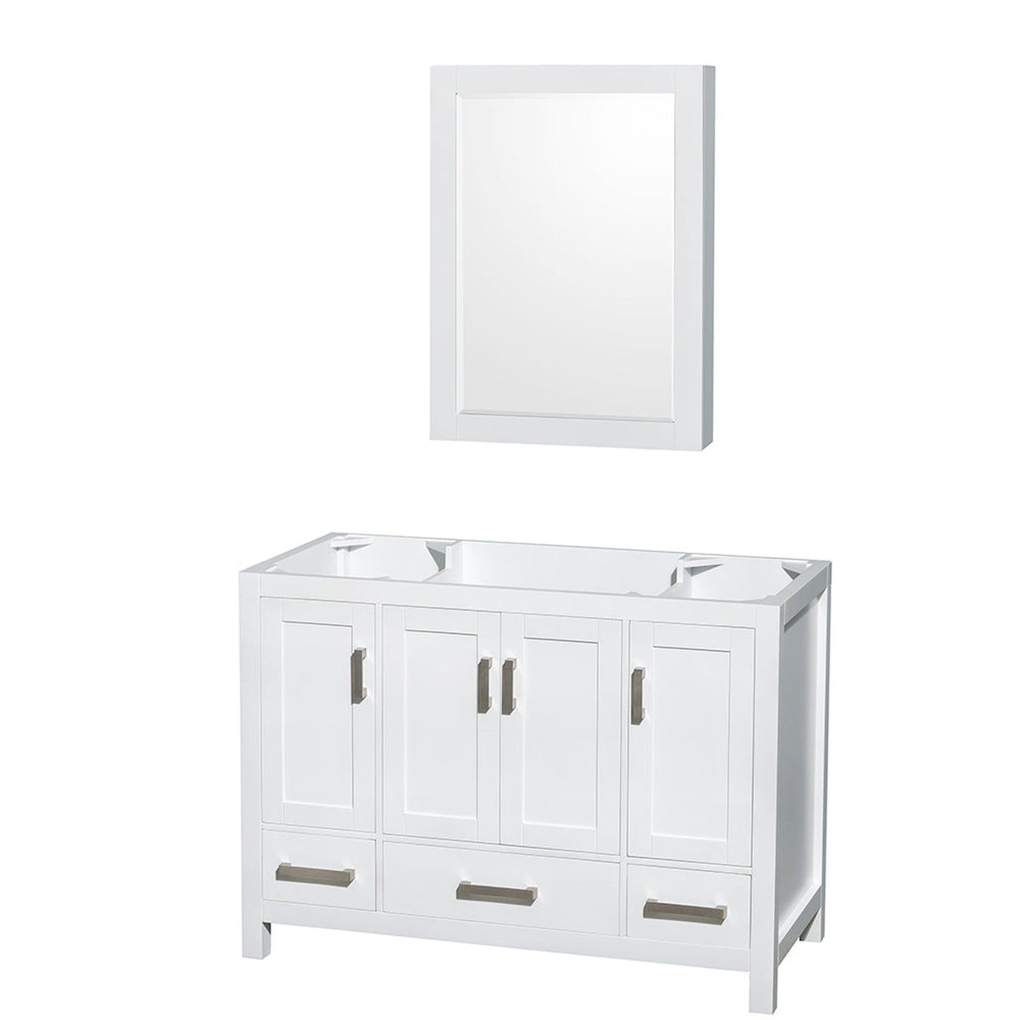 Wyndham Collection Sheffield 48" Single Bathroom Vanity in White, No Countertop, No Sink, and Medicine Cabinet