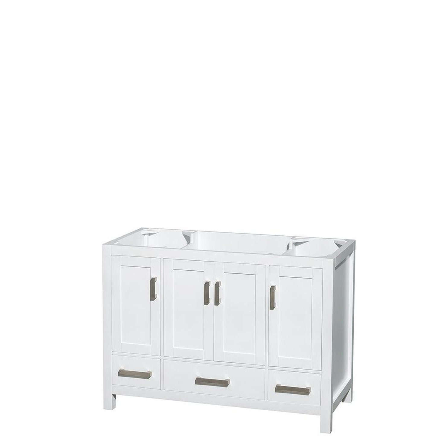 Wyndham Collection Sheffield 48" Single Bathroom Vanity in White, White Carrara Marble Countertop, Undermount Square Sink, and Medicine Cabinet