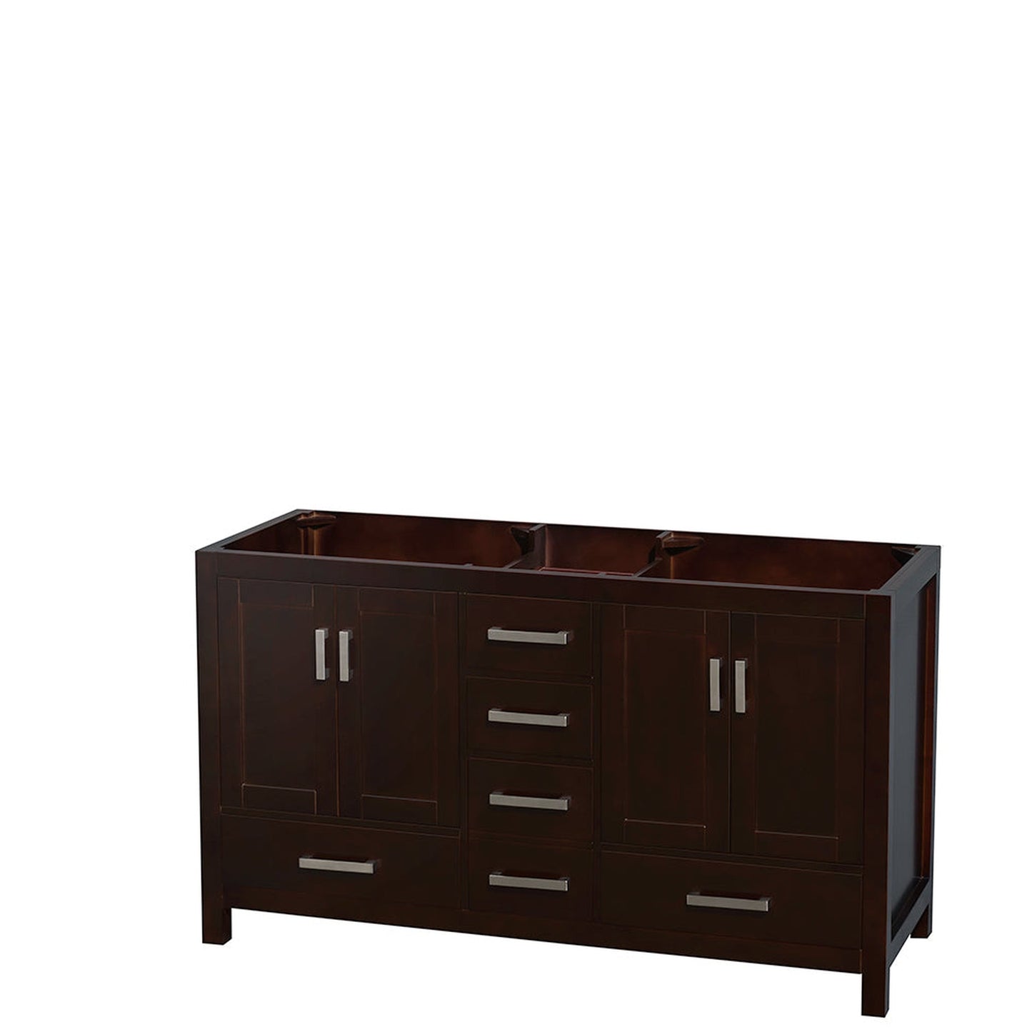 Wyndham Collection Sheffield 60" Double Bathroom Vanity in Espresso, No Countertop, No Sinks, and No Mirror