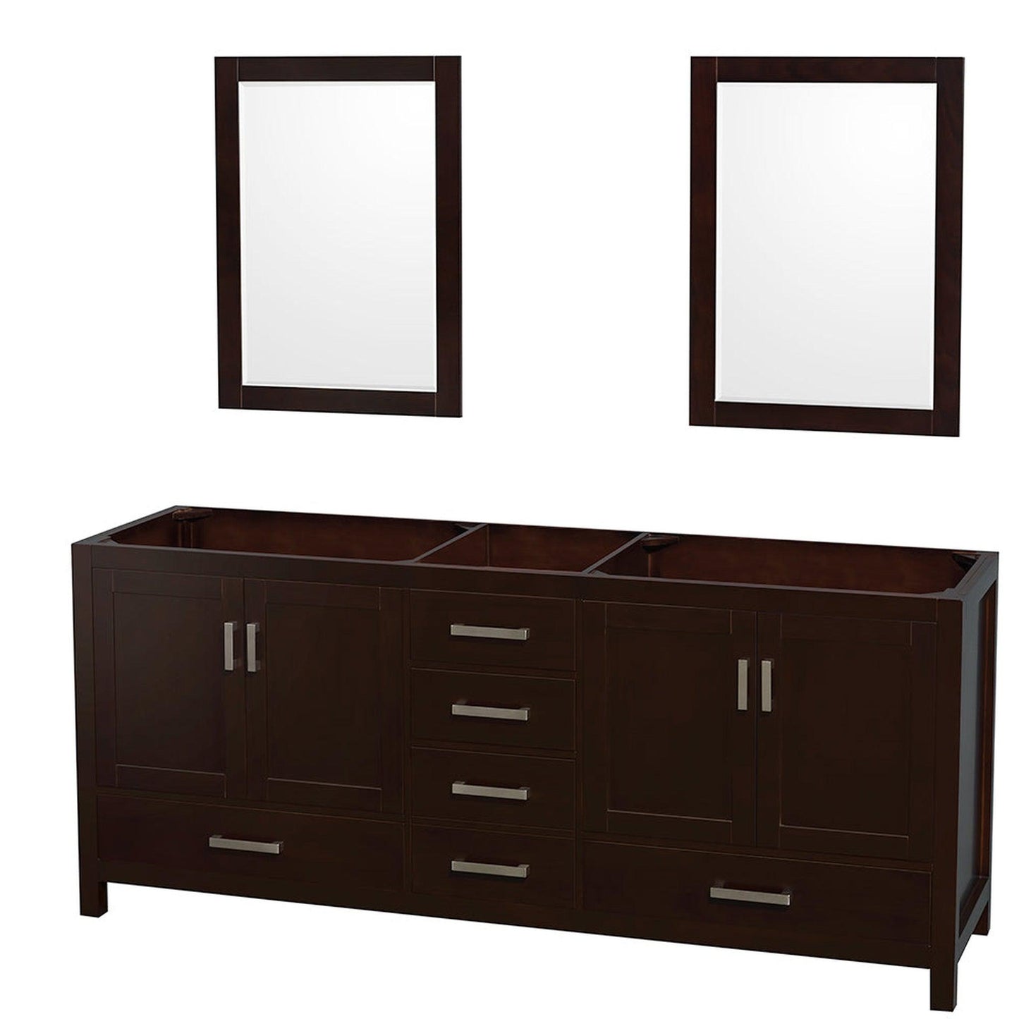 Wyndham Collection Sheffield 80" Double Bathroom Vanity in Espresso, No Countertop, No Sinks, and 24" Mirror