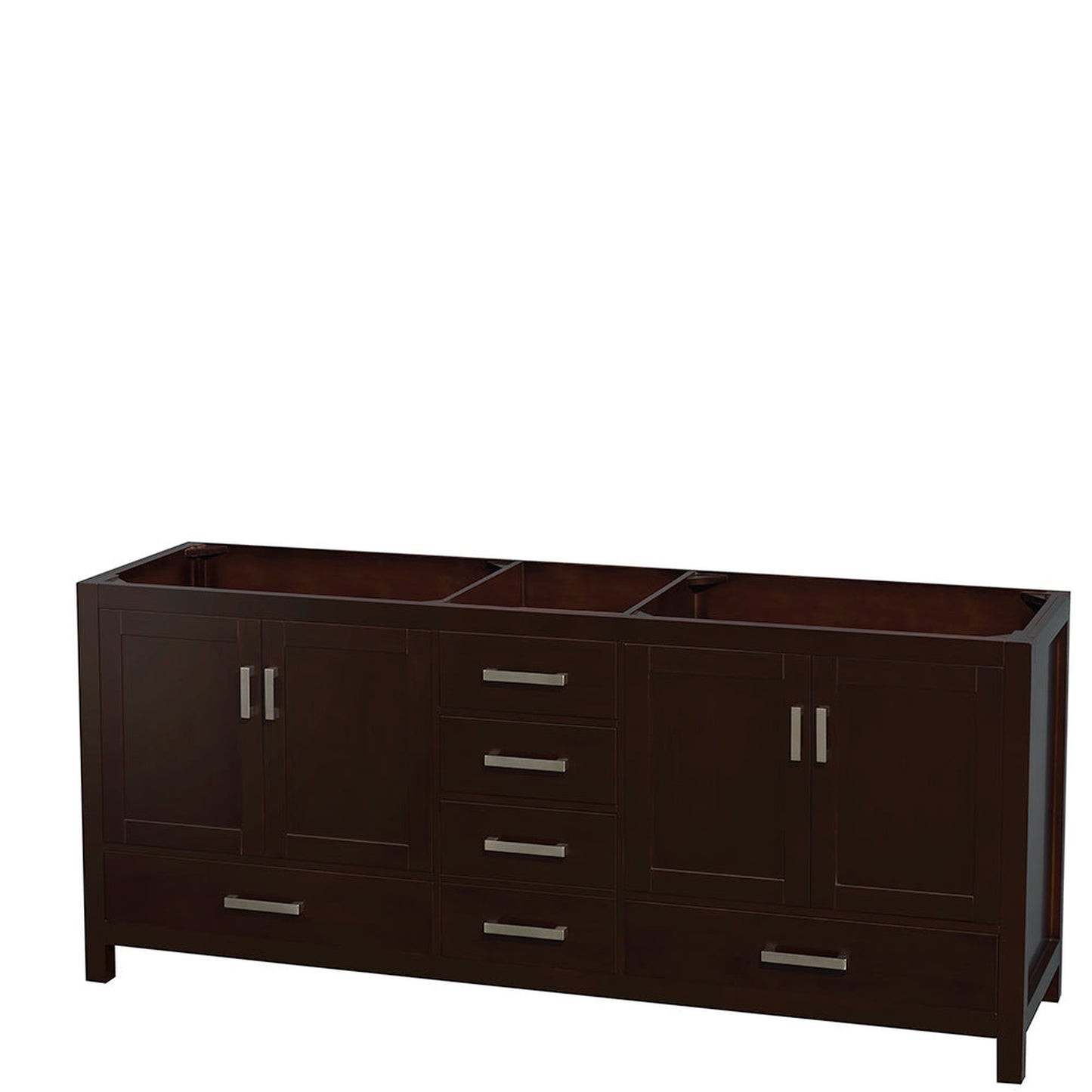 Wyndham Collection Sheffield 80" Double Bathroom Vanity in Espresso, White Carrara Marble Countertop, Undermount Oval Sinks, and 24" Mirror