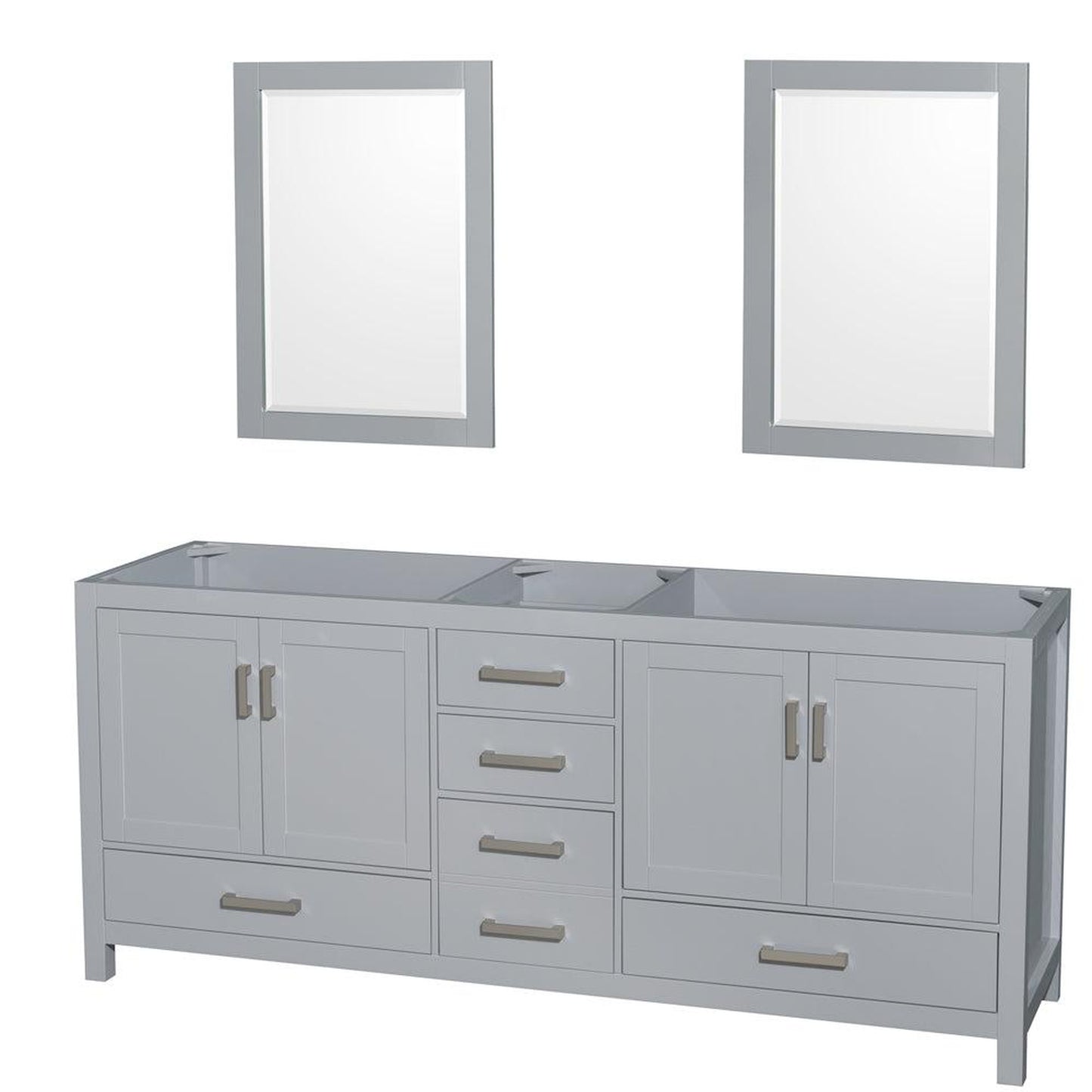 Wyndham Collection Sheffield 80" Double Bathroom Vanity in Gray, No Countertop, No Sink, and 24" Mirror