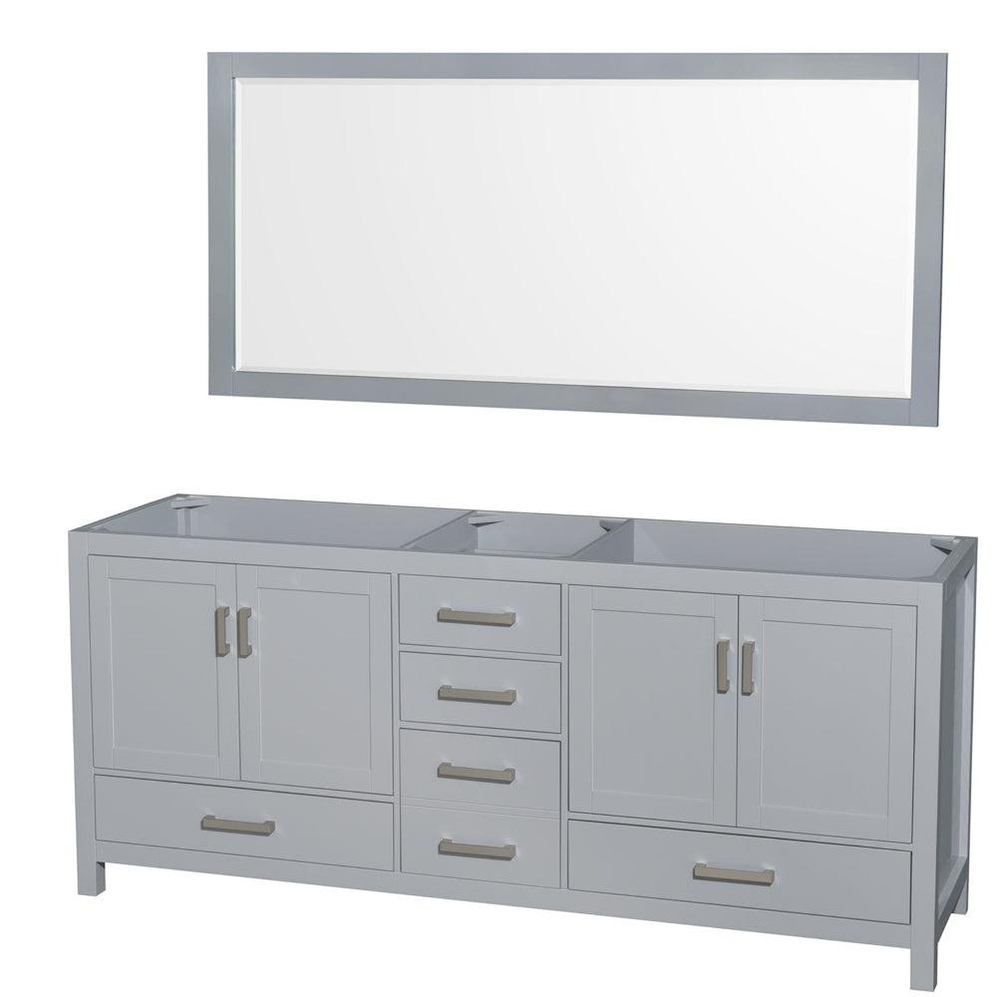 Wyndham Collection Sheffield 80" Double Bathroom Vanity in Gray, No Countertop, No Sink, and 70" Mirror