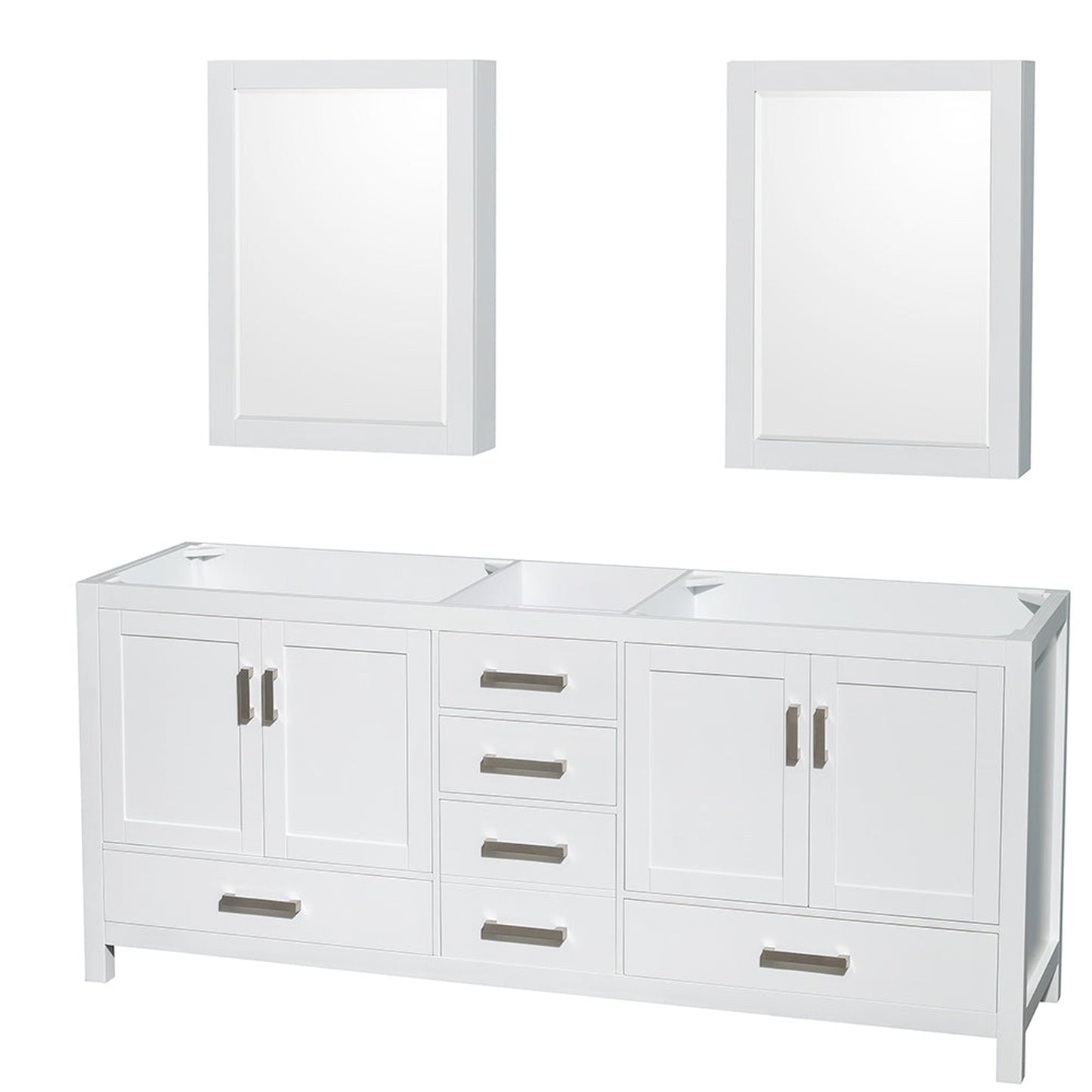 Wyndham Collection Sheffield 80" Double Bathroom Vanity in White, No Countertop, No Sinks, and Medicine Cabinet
