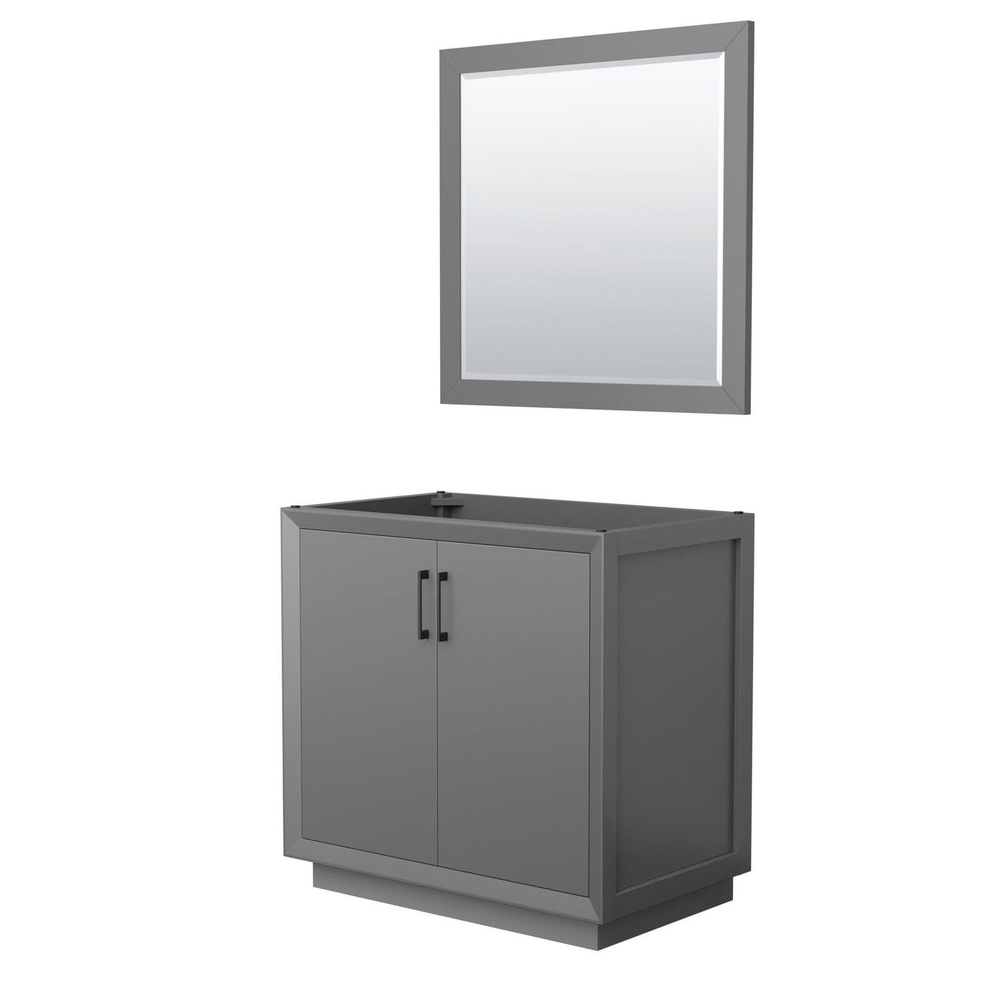 Wyndham Collection Strada 36" Single Bathroom Vanity in Dark Gray, No Countertop, No Sink, Matte Black Trim, 34" Mirror