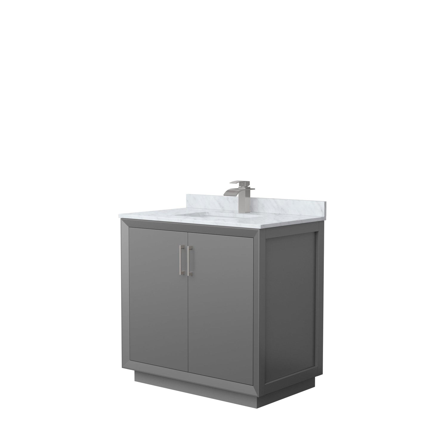 Wyndham Collection Strada 36" Single Bathroom Vanity in Dark Gray, White Carrara Marble Countertop, Undermount Square Sink, Brushed Nickel Trim