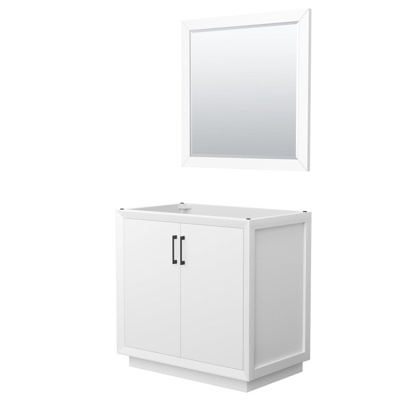 Wyndham Collection Strada 36" Single Bathroom Vanity in White, No Countertop, No Sink, Matte Black Trim, 34" Mirror