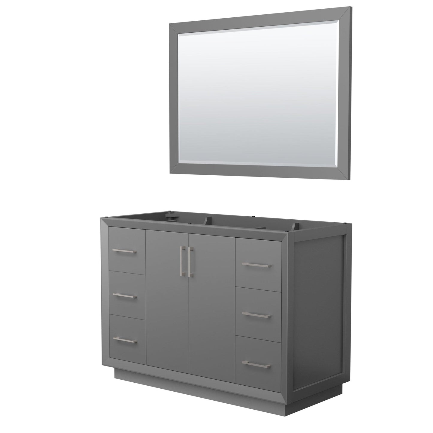 Wyndham Collection Strada 48" Single Bathroom Vanity in Dark Gray, No Countertop, No Sink, Brushed Nickel Trim, 46" Mirror