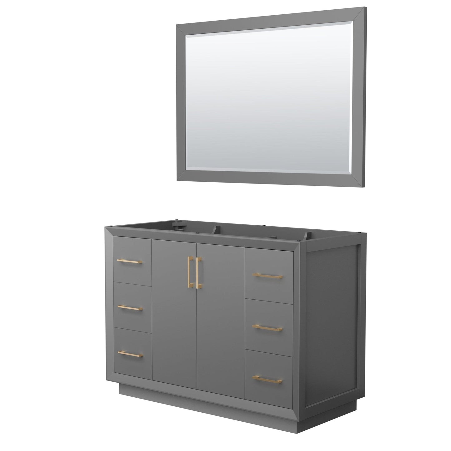 Wyndham Collection Strada 48" Single Bathroom Vanity in Dark Gray, No Countertop, No Sink, Satin Bronze Trim, 46" Mirror