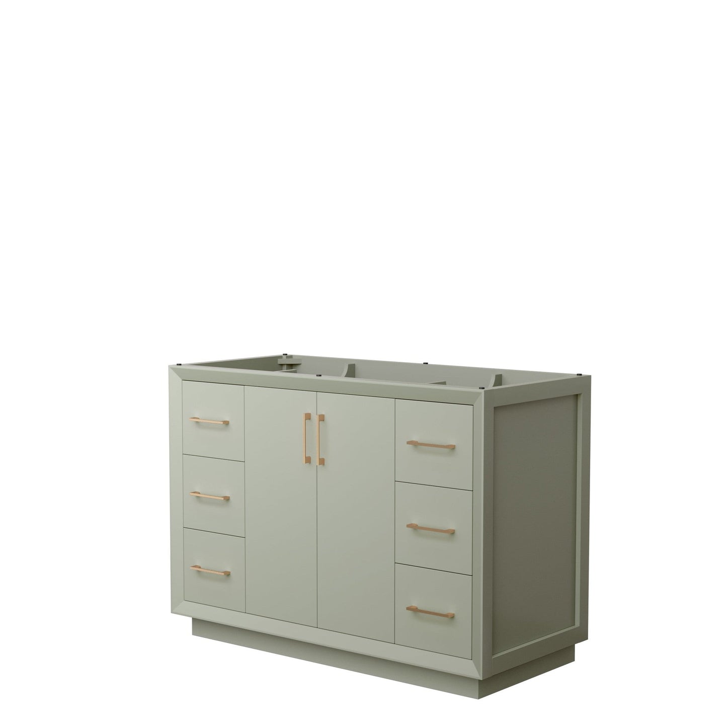 Wyndham Collection Strada 48" Single Bathroom Vanity in Light Green, No Countertop, No Sink, Satin Bronze Trim