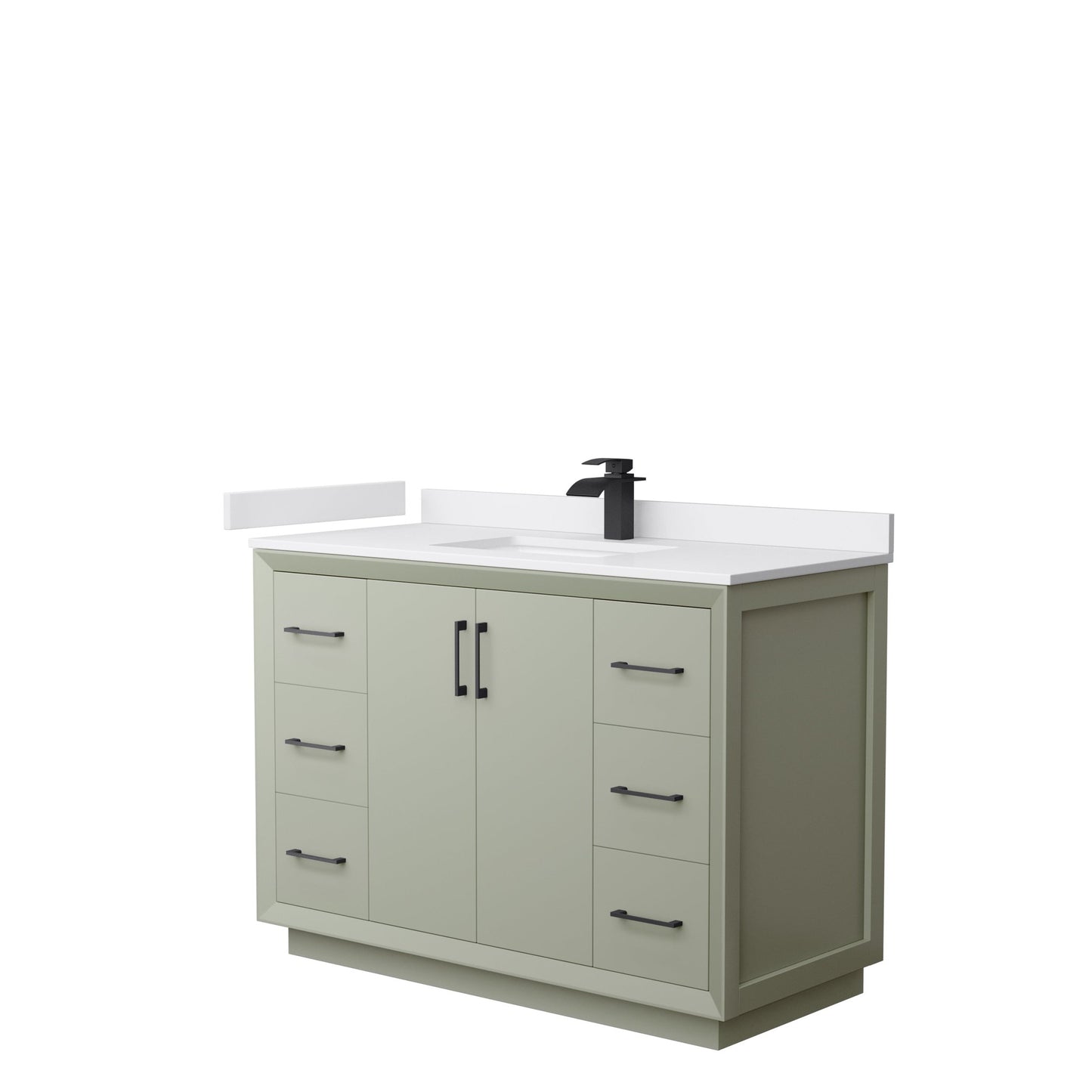 Wyndham Collection Strada 48" Single Bathroom Vanity in Light Green, White Cultured Marble Countertop, Undermount Square Sink, Matte Black Trim