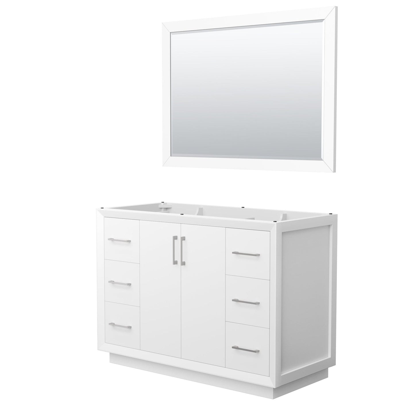 Wyndham Collection Strada 48" Single Bathroom Vanity in White, No Countertop, No Sink, Brushed Nickel Trim, 46" Mirror