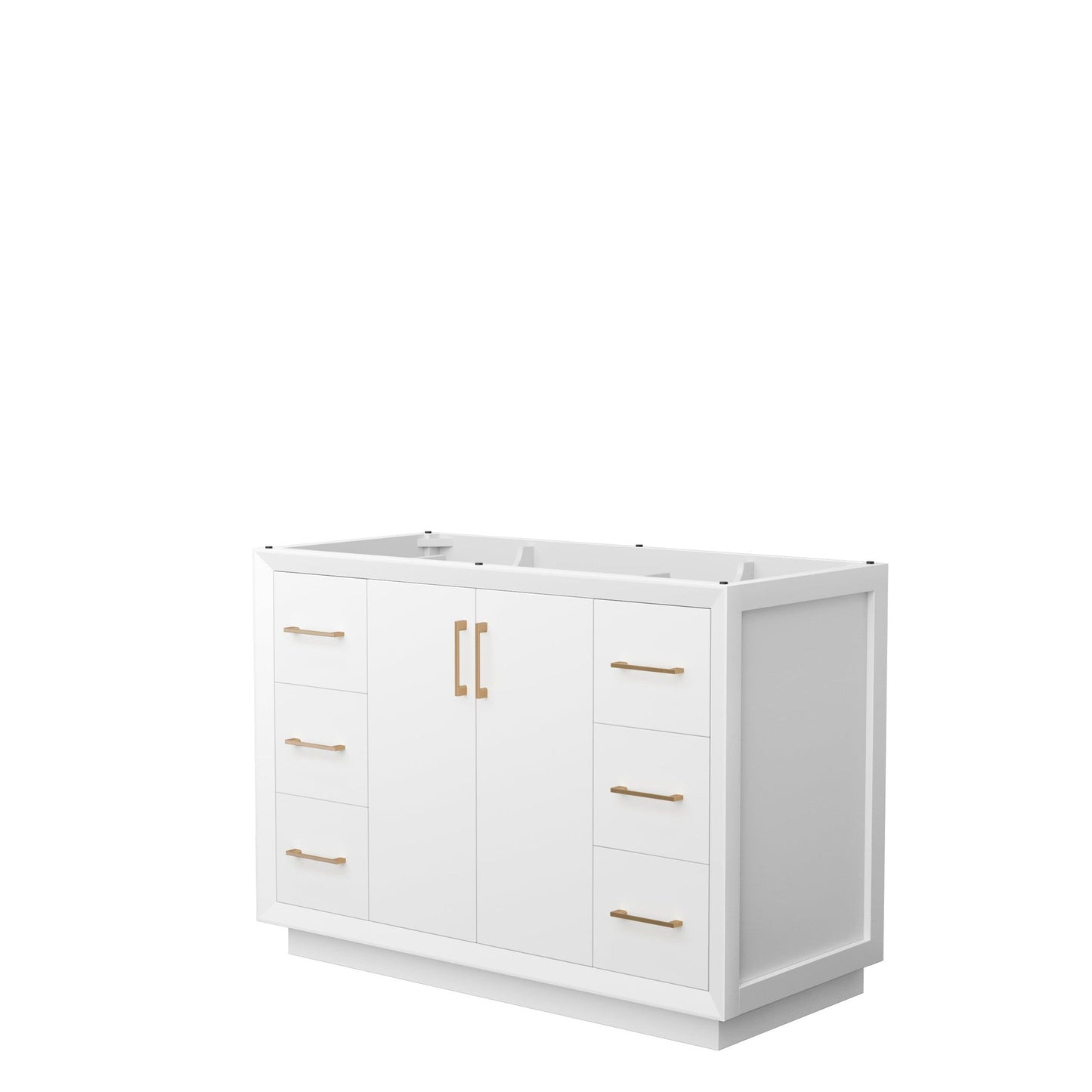 Wyndham Collection Strada 48" Single Bathroom Vanity in White, No Countertop, No Sink, Satin Bronze Trim