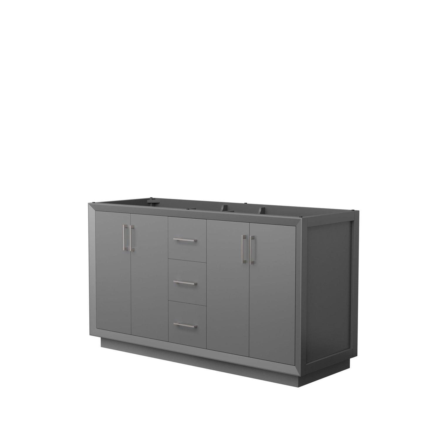 Wyndham Collection Strada 60" Double Bathroom Vanity in Dark Gray, No Countertop, No Sink, Brushed Nickel Trim