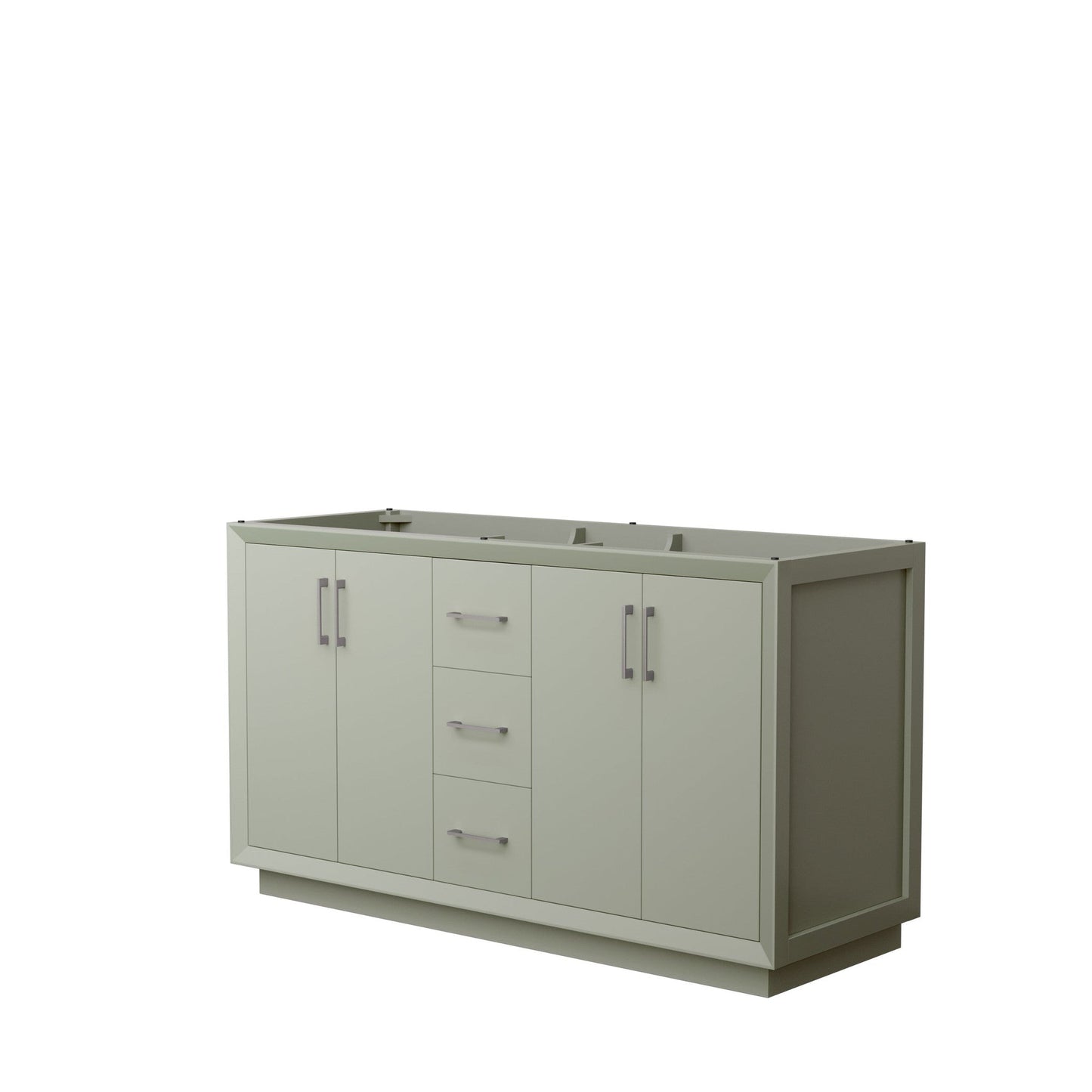 Wyndham Collection Strada 60" Double Bathroom Vanity in Light Green, No Countertop, No Sink, Brushed Nickel Trim