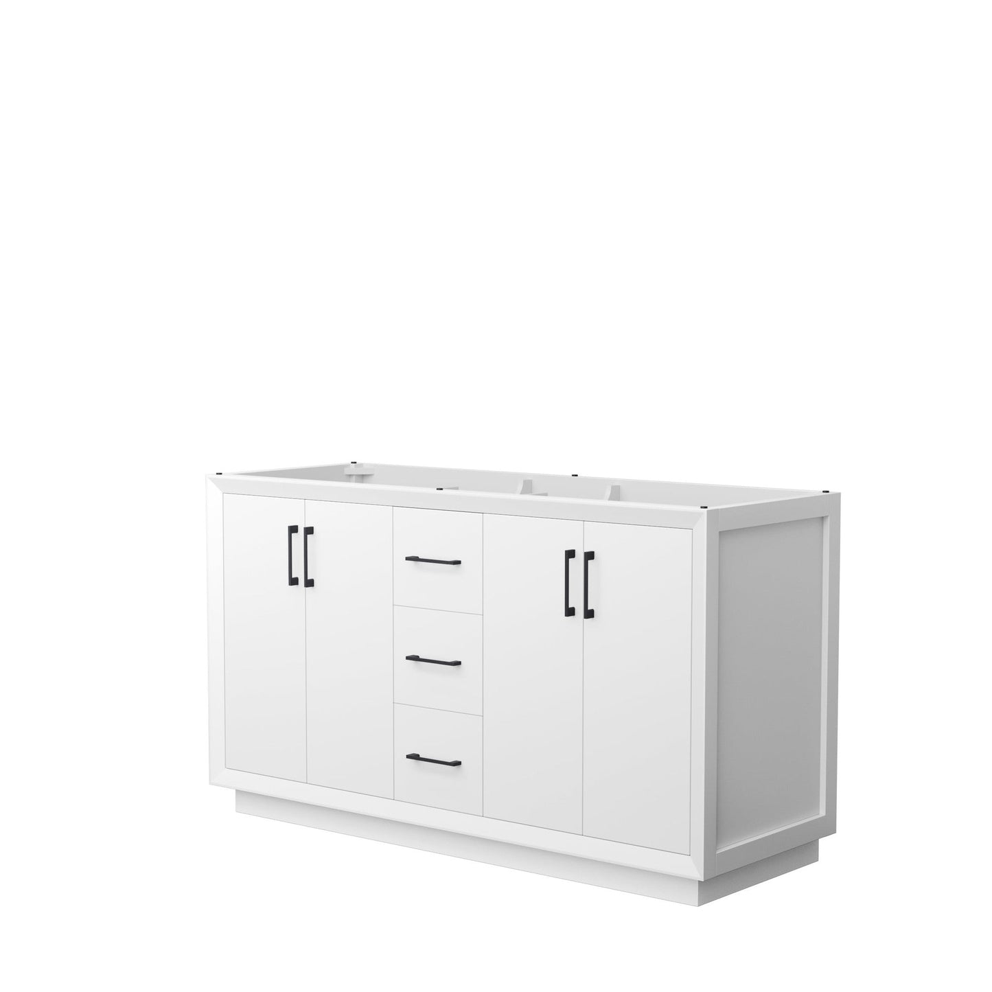 Wyndham Collection Strada 60" Double Bathroom Vanity in White, No Countertop, No Sink, Matte Black Trim